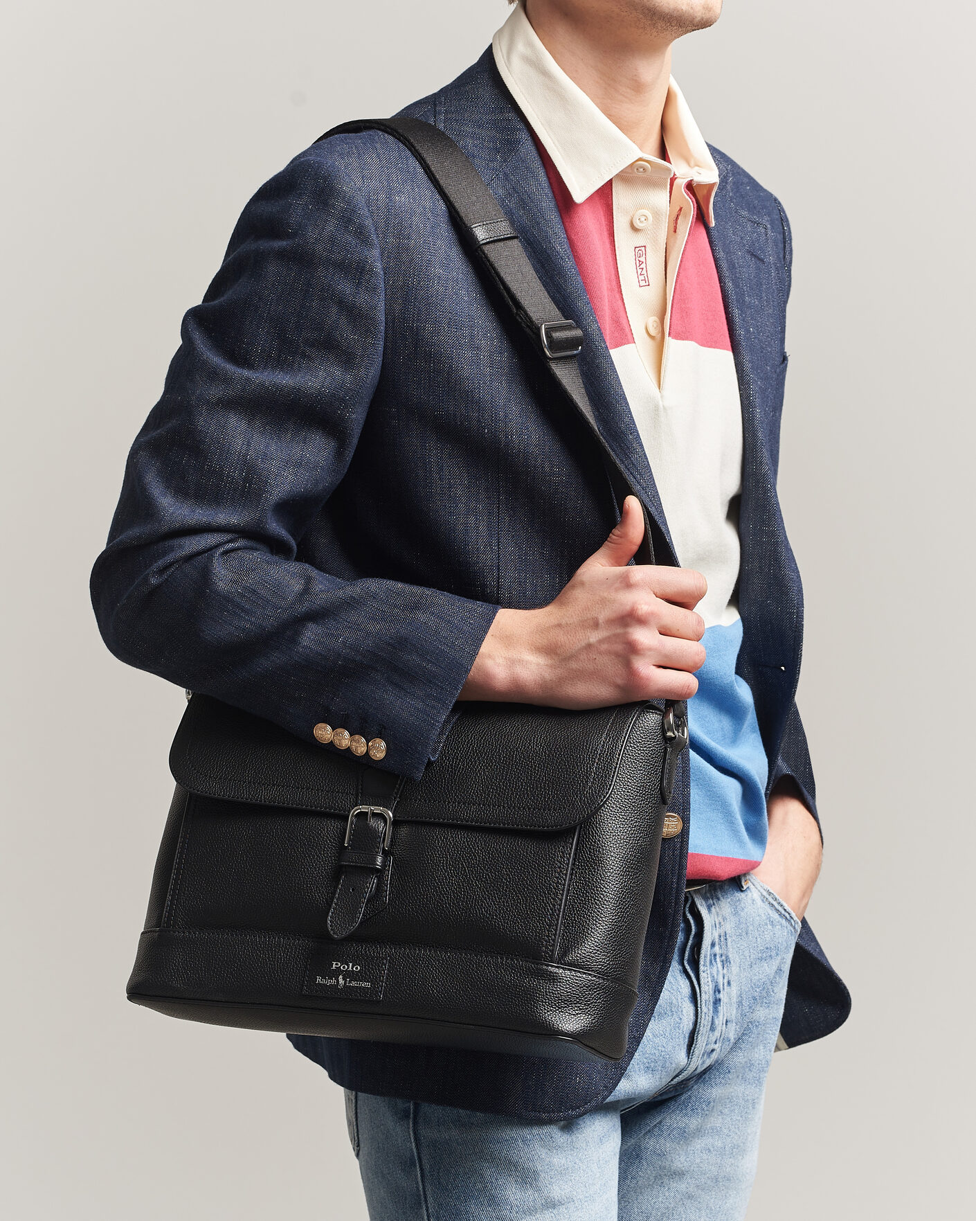 Men | Bags | Polo Ralph Lauren | Pebble Leather Messenger Bag Black
