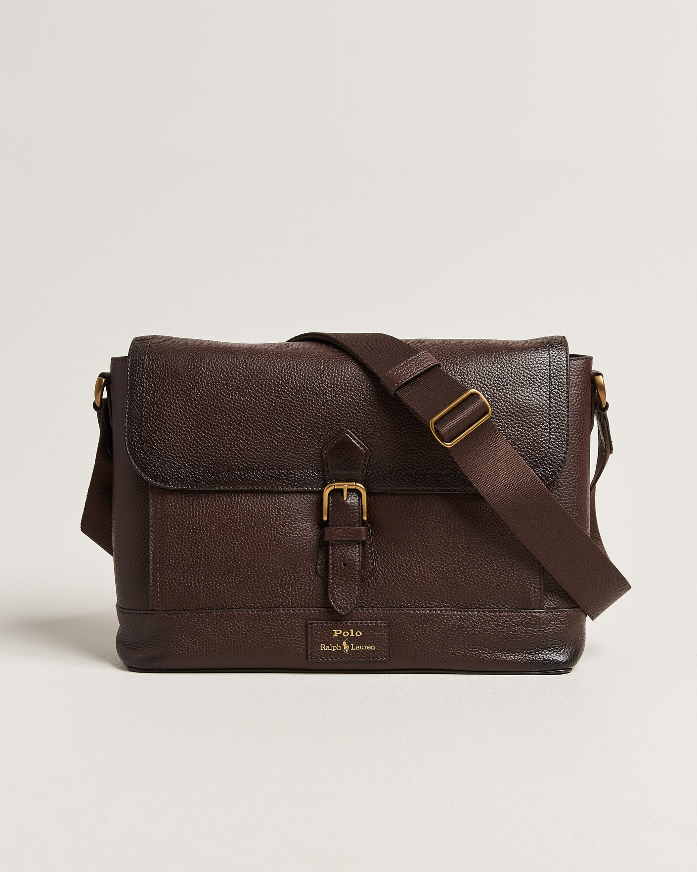 Men | Bags | Polo Ralph Lauren | Pebble Leather Messenger Bag Dark Brown
