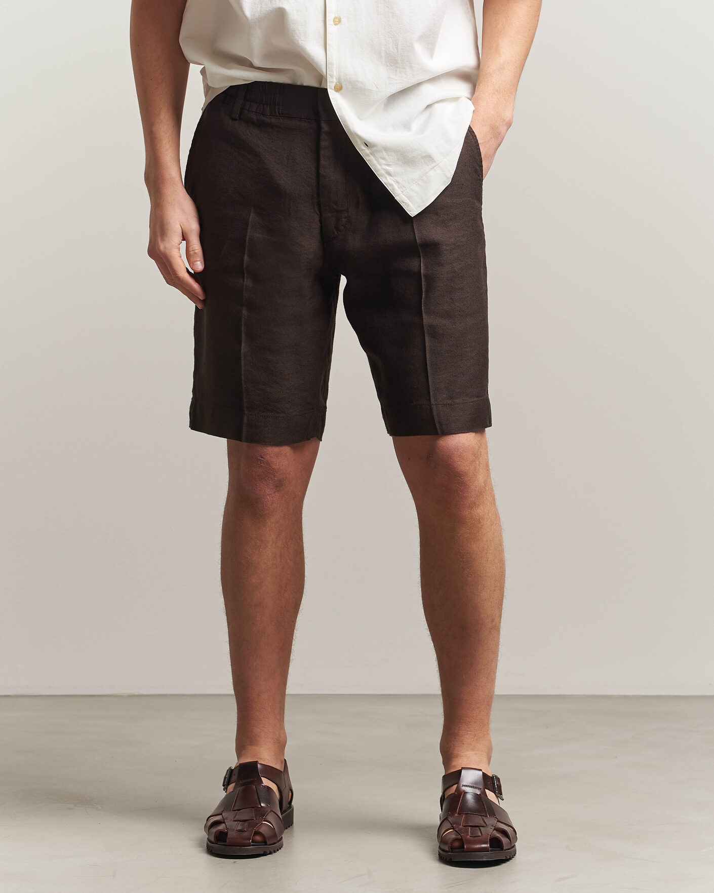 Men | Shorts | NN07 | Billie Linen/Viscose Drawstring Shorts Deep Truffle