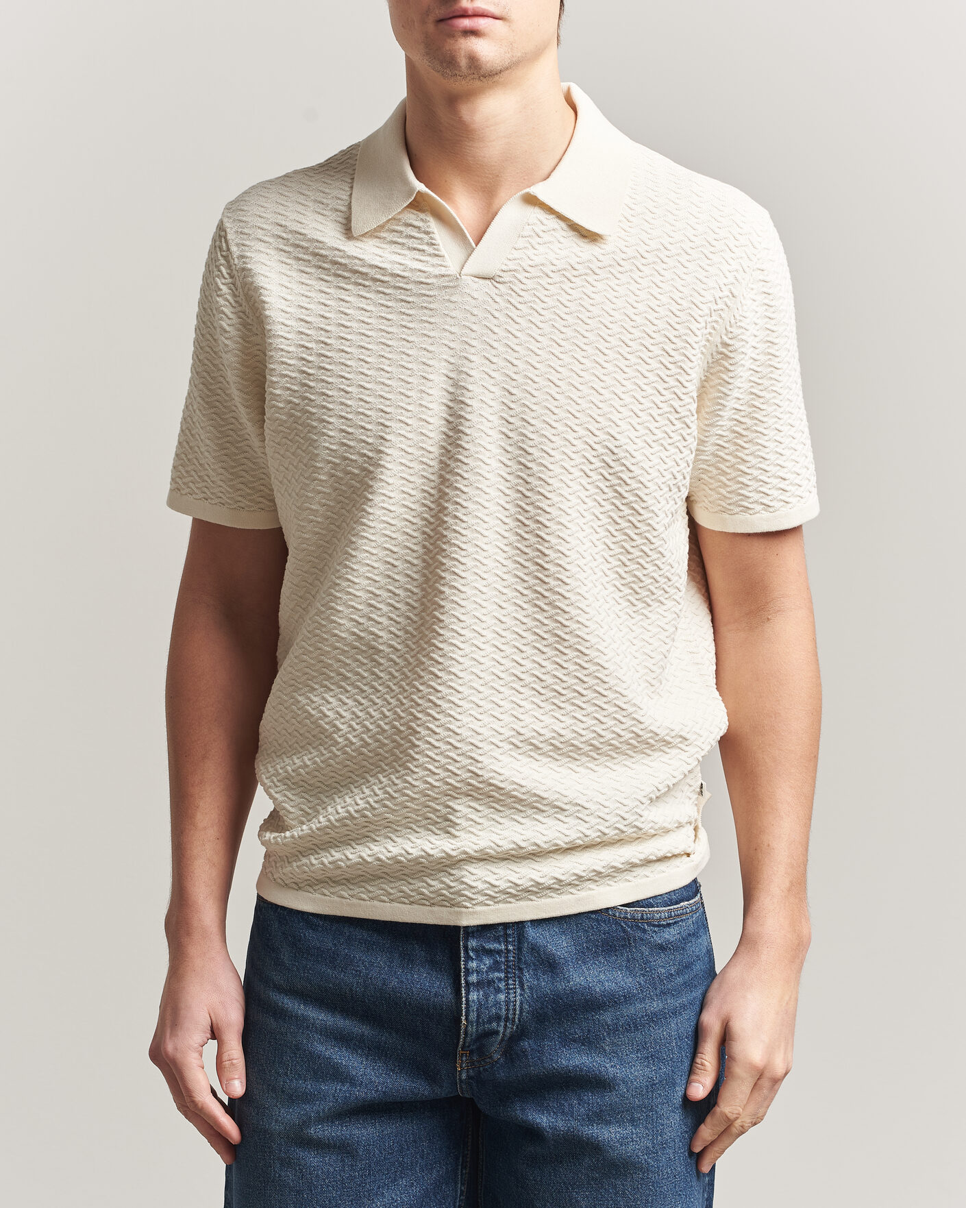Men | Polo Shirts | NN07 | Paul Structured Knitted Polo Ivory