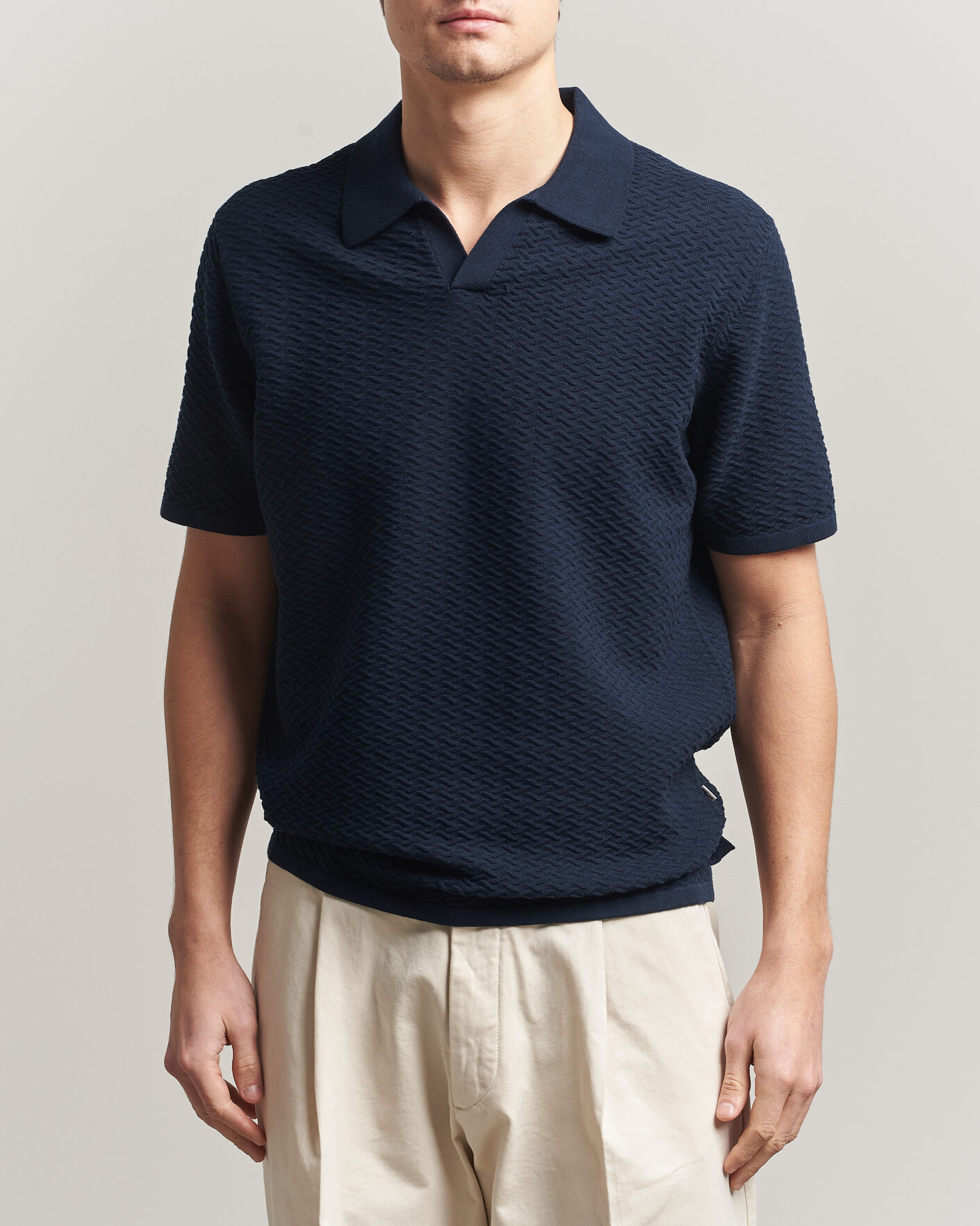Men | Polo Shirts | NN07 | Paul Structured Knitted Polo Navy Blue