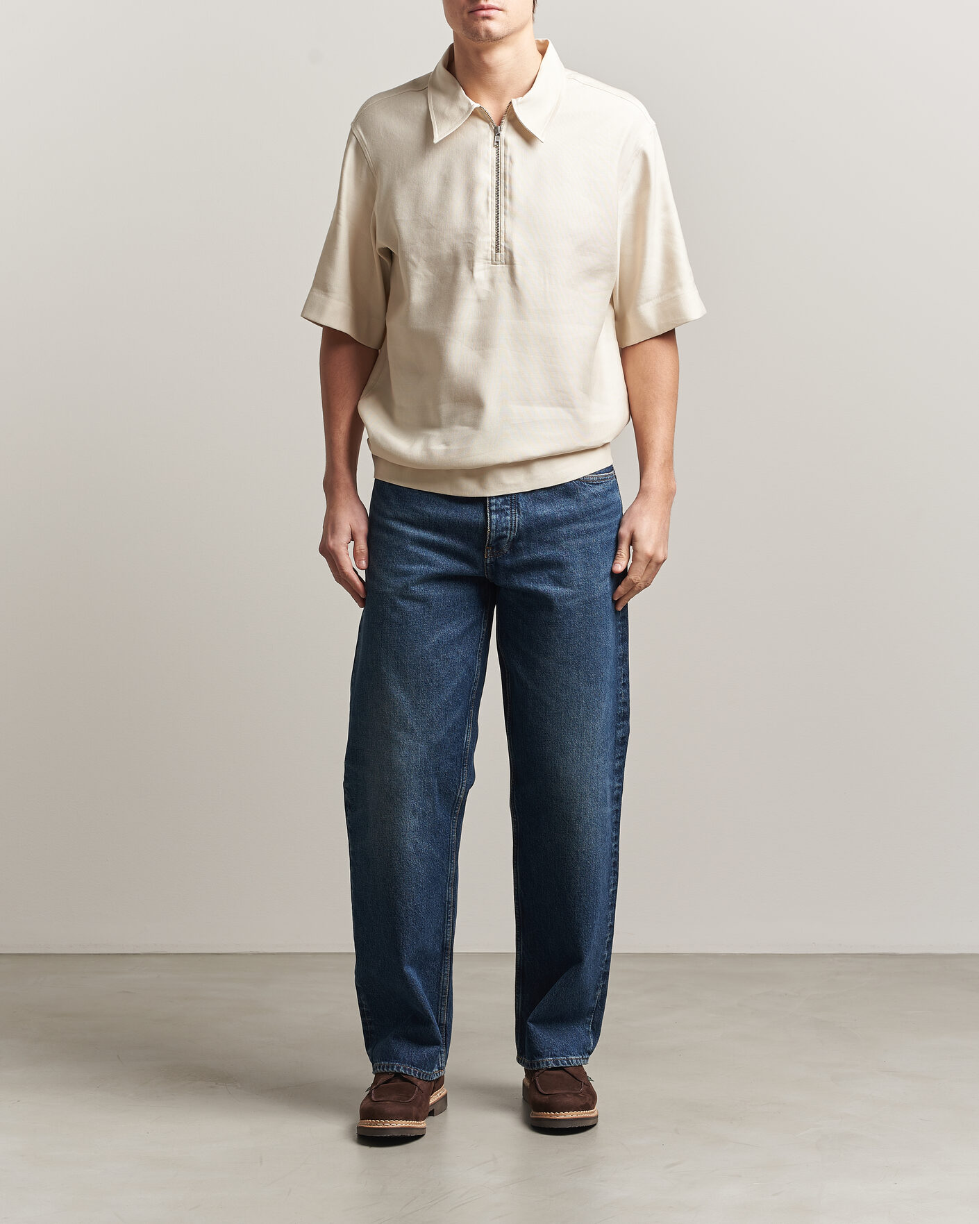 Men | Polo Shirts | NN07 | Bruno Linen/Viscose Half Zip Polo Ivory