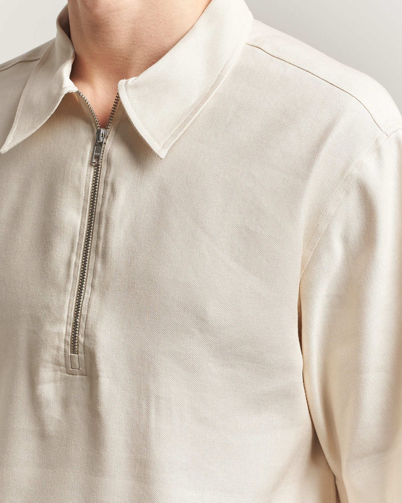 Men | Polo Shirts | NN07 | Bruno Linen/Viscose Half Zip Polo Ivory