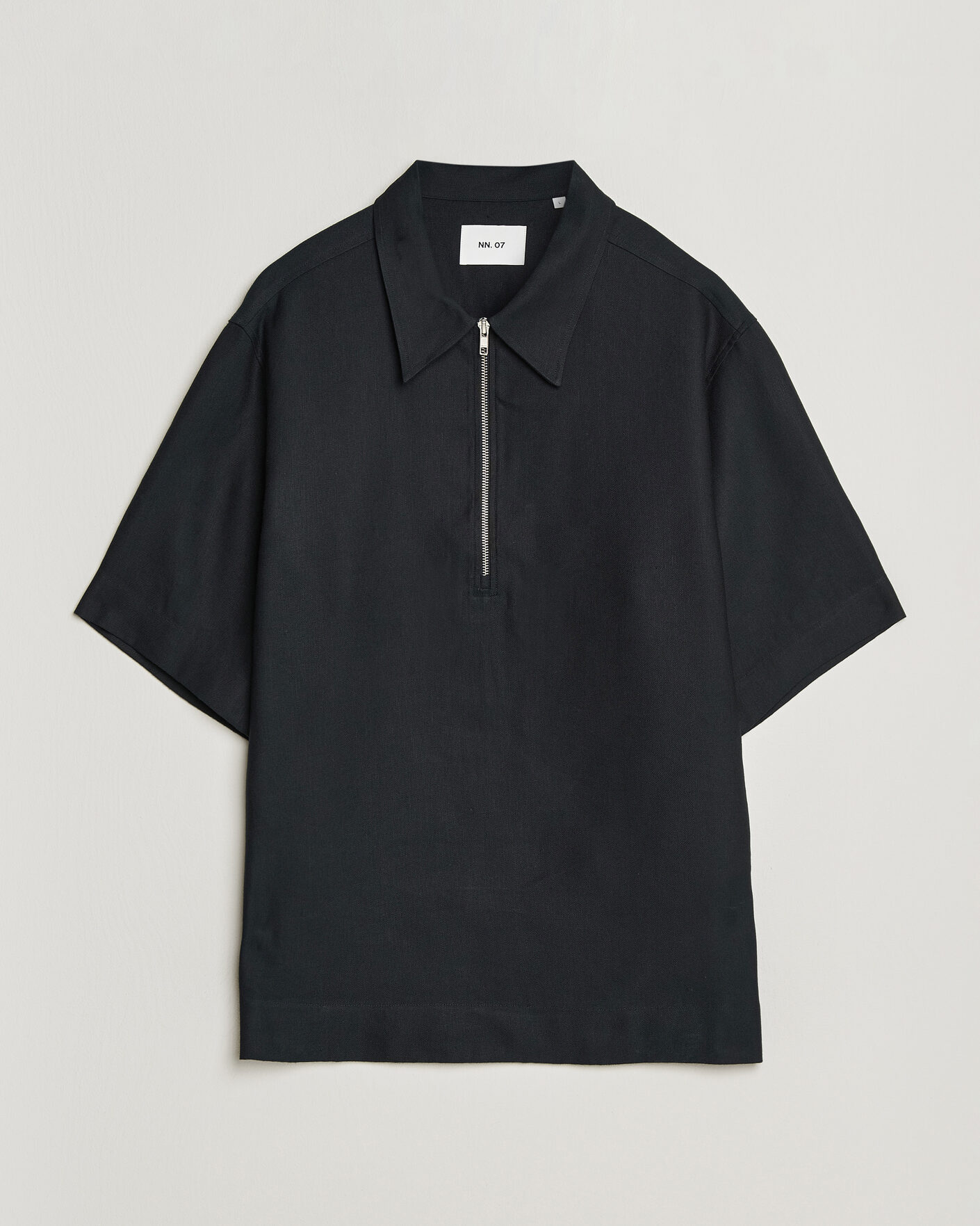 Men | Polo Shirts | NN07 | Bruno Linen/Viscose Half Zip Polo Black