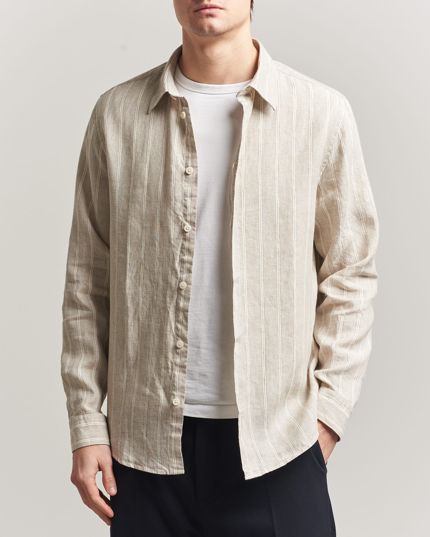 Men | Shirts | NN07 | Enzo Linen Shirt Oat Stripe