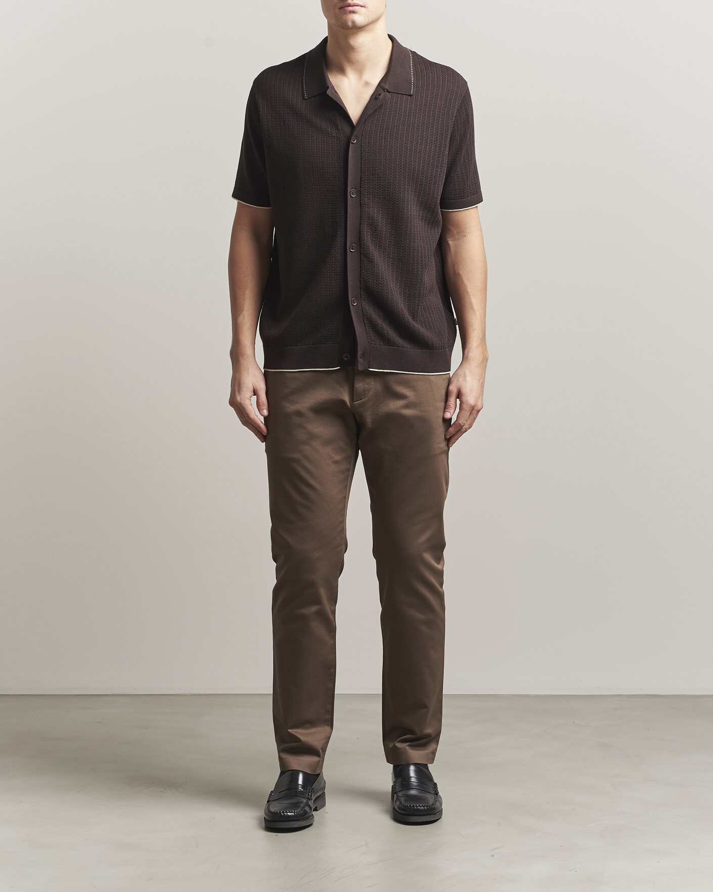 Men | Shirts | NN07 | Nalo Knitted Short Sleeve Shirt Deep Truffle