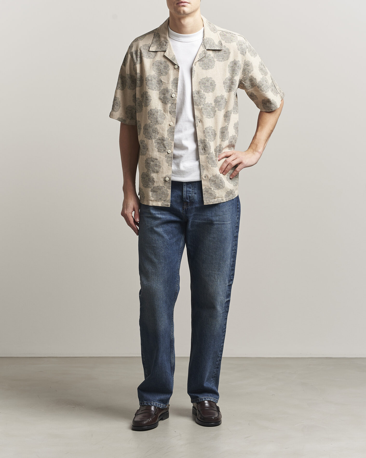 Men | Shirts | NN07 | Ole Printed Short Sleeve Shirt Oatmeal