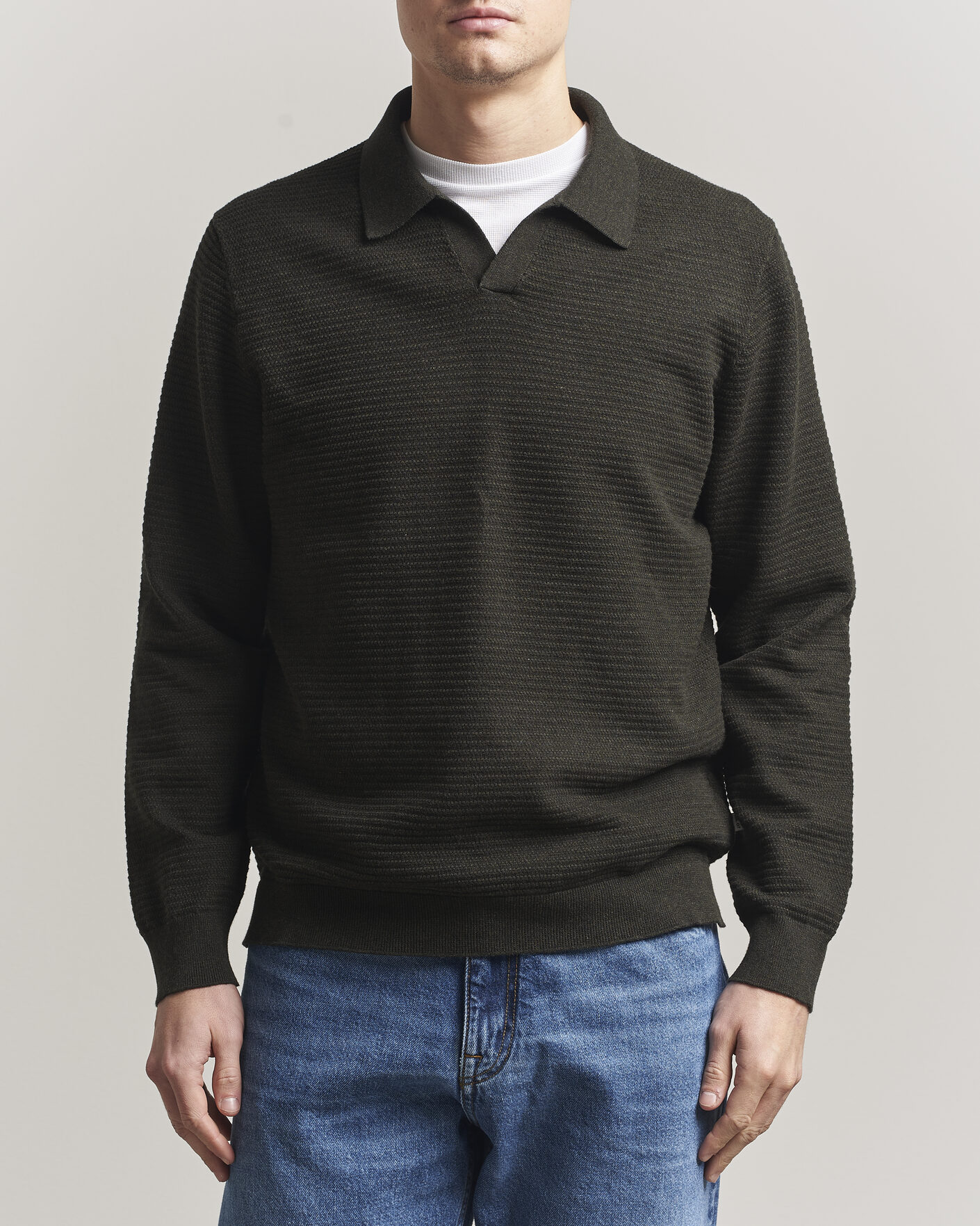 Men | Sweaters & Knitwear | NN07 | Paul Knitted Long Sleeve Polo Dark Army