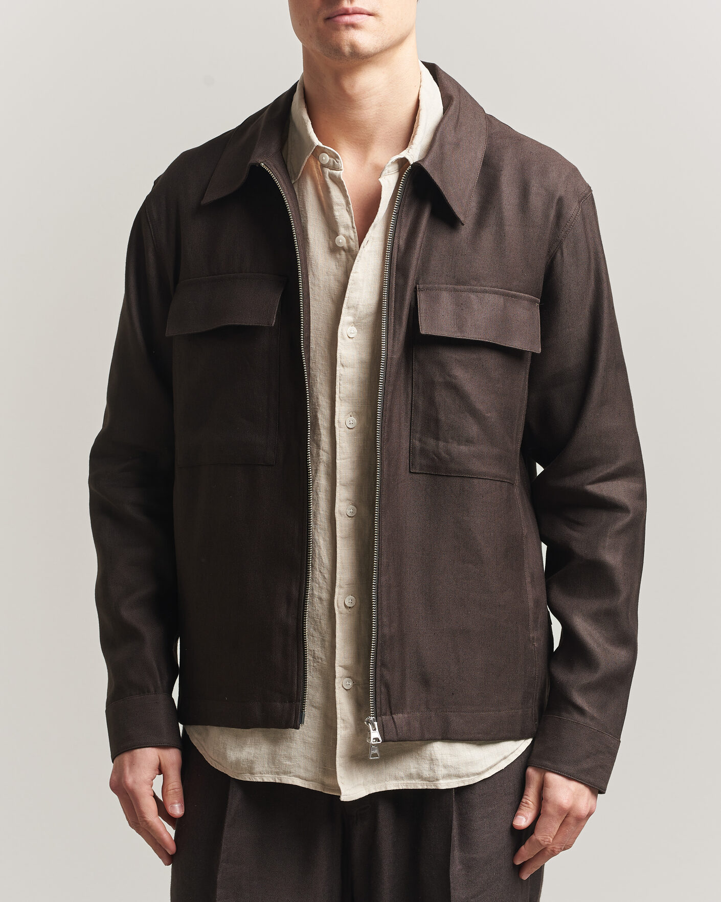 Men | Shirts | NN07 | Alban Linen/Viscose Overshirt Deep Truffle
