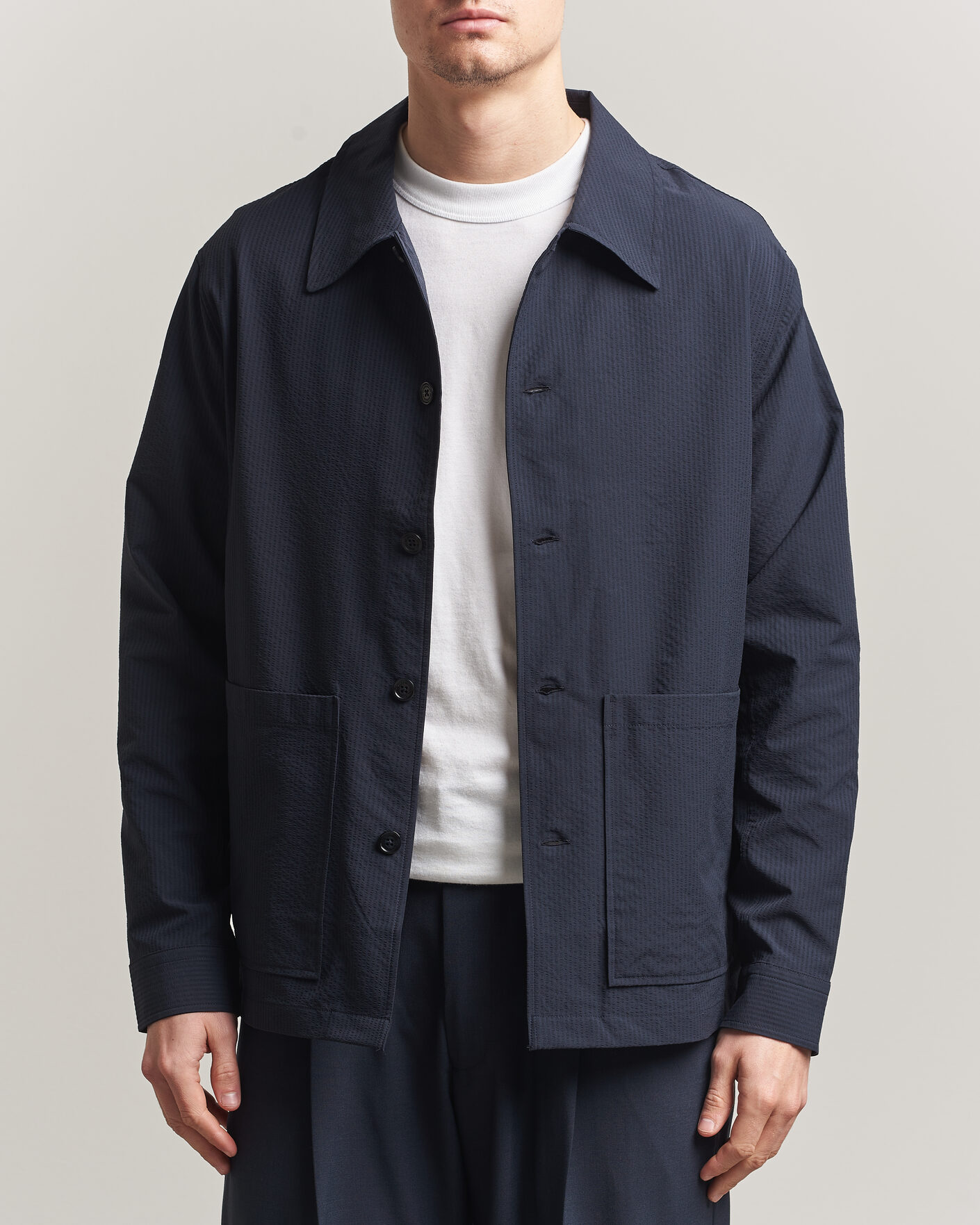 Men | Shirts | NN07 | Blaze Seersucker Overshirt Navy Blue