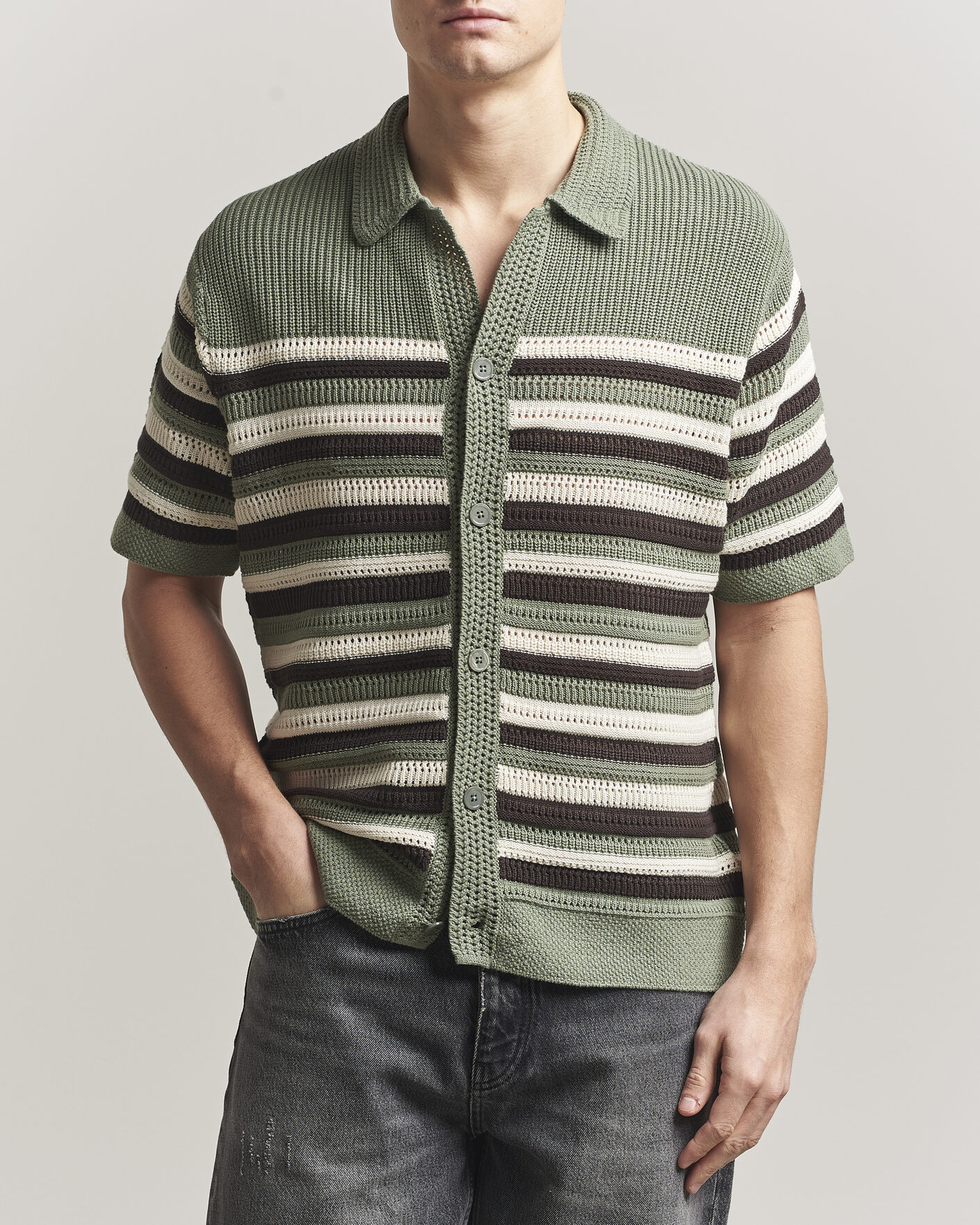Men | Shirts | NN07 | Lars Knitted Short Sleeve Shirt Sea Spray Green