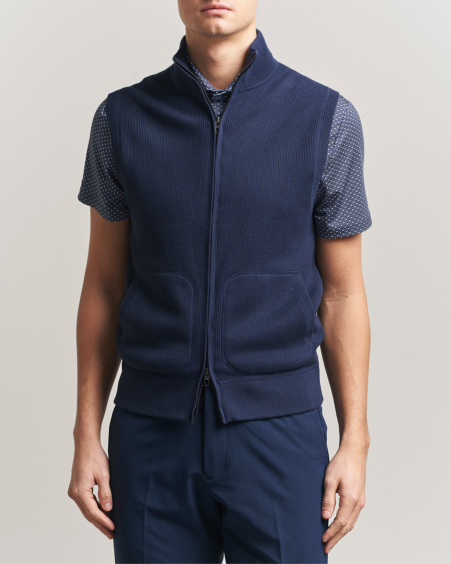 Men | Sweaters & Knitwear | RLX Ralph Lauren | Cotton Coolmax Mockneck Vest Refined Navy