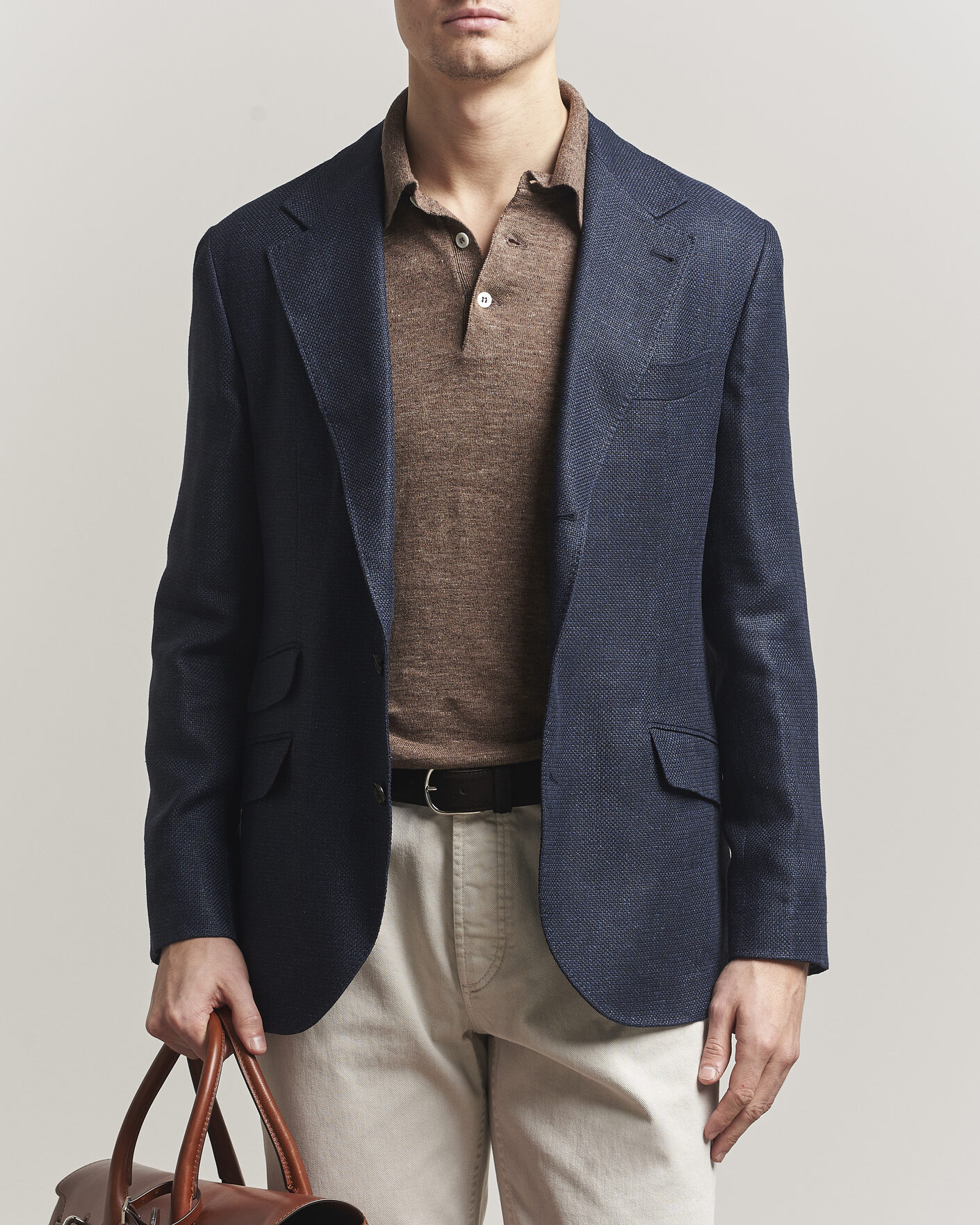 Brunello Cucinelli Linen/Silk Hopsack Blazer Navy at CareOfCarl.com