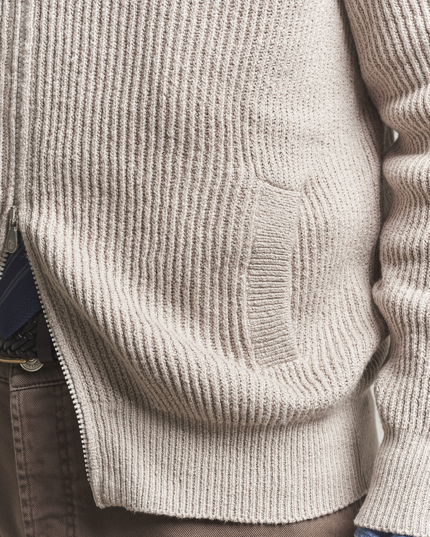 Brunello Cucinelli Heavy Cotton Rib Zip Cardigan Beige at