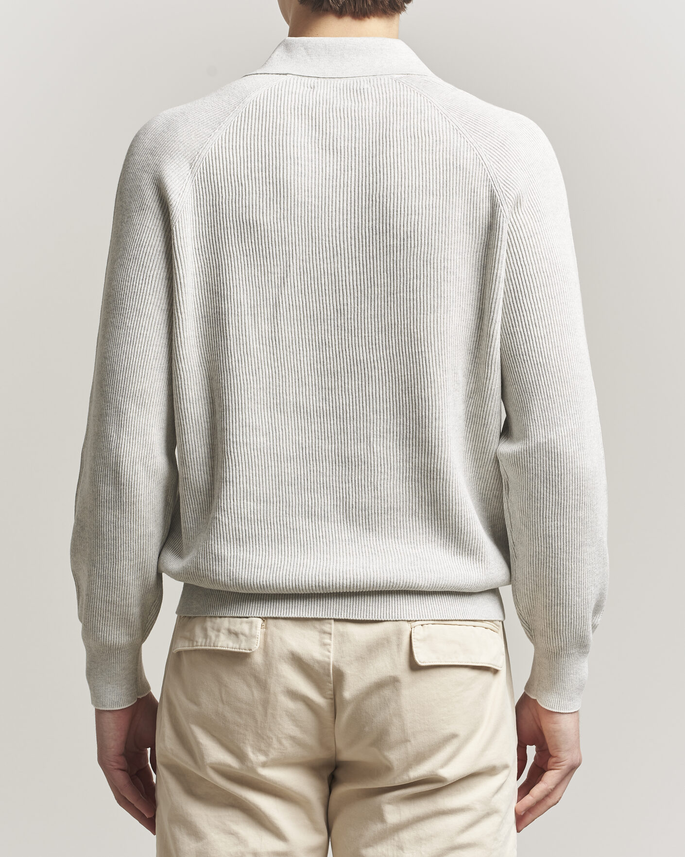 Men | Sweaters & Knitwear | Brunello Cucinelli | Cotton Rib Knitted Long Sleeve Polo Light Grey
