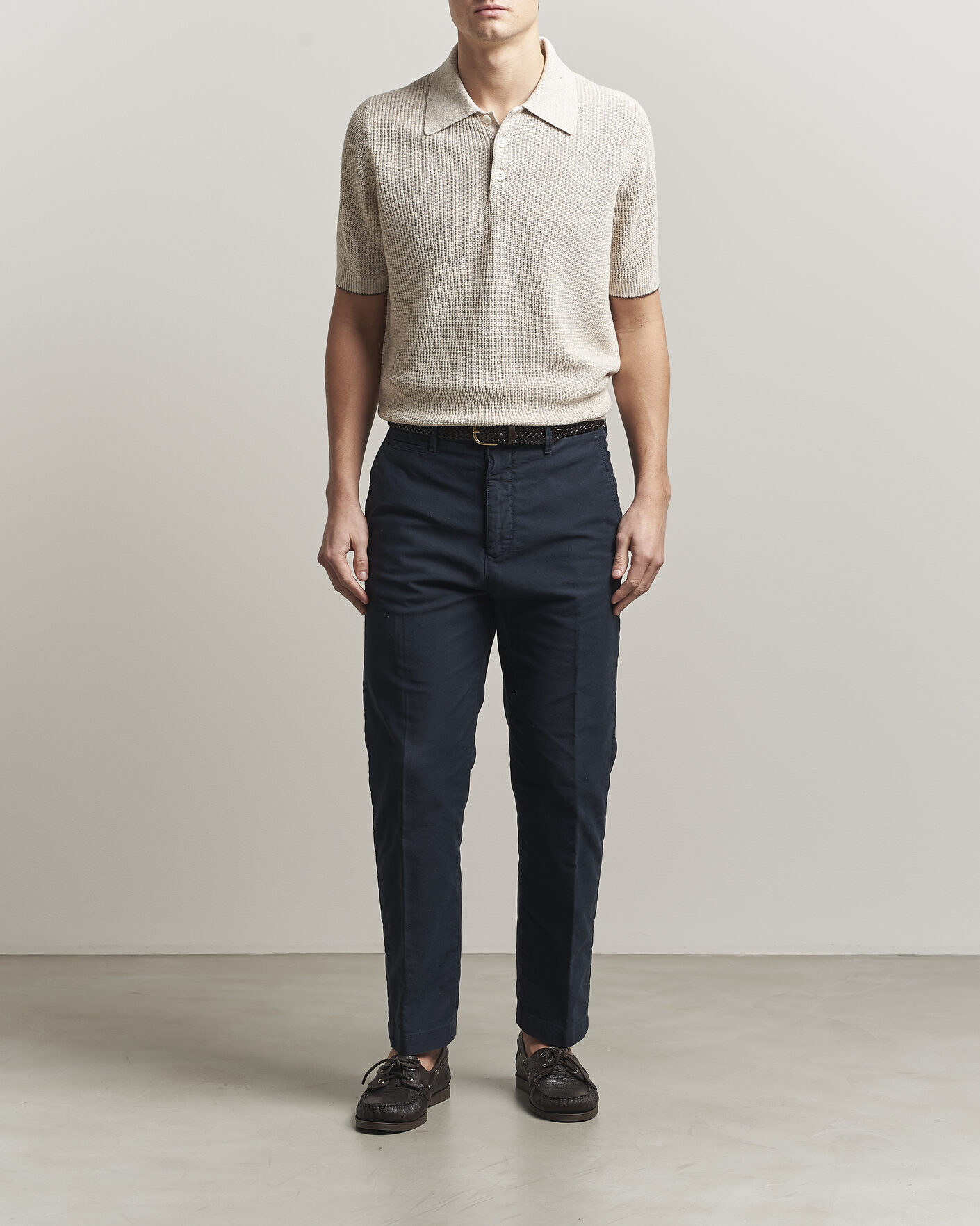 Men | Polo Shirts | Brunello Cucinelli | Linen Rib Knitted Polo Light Beige