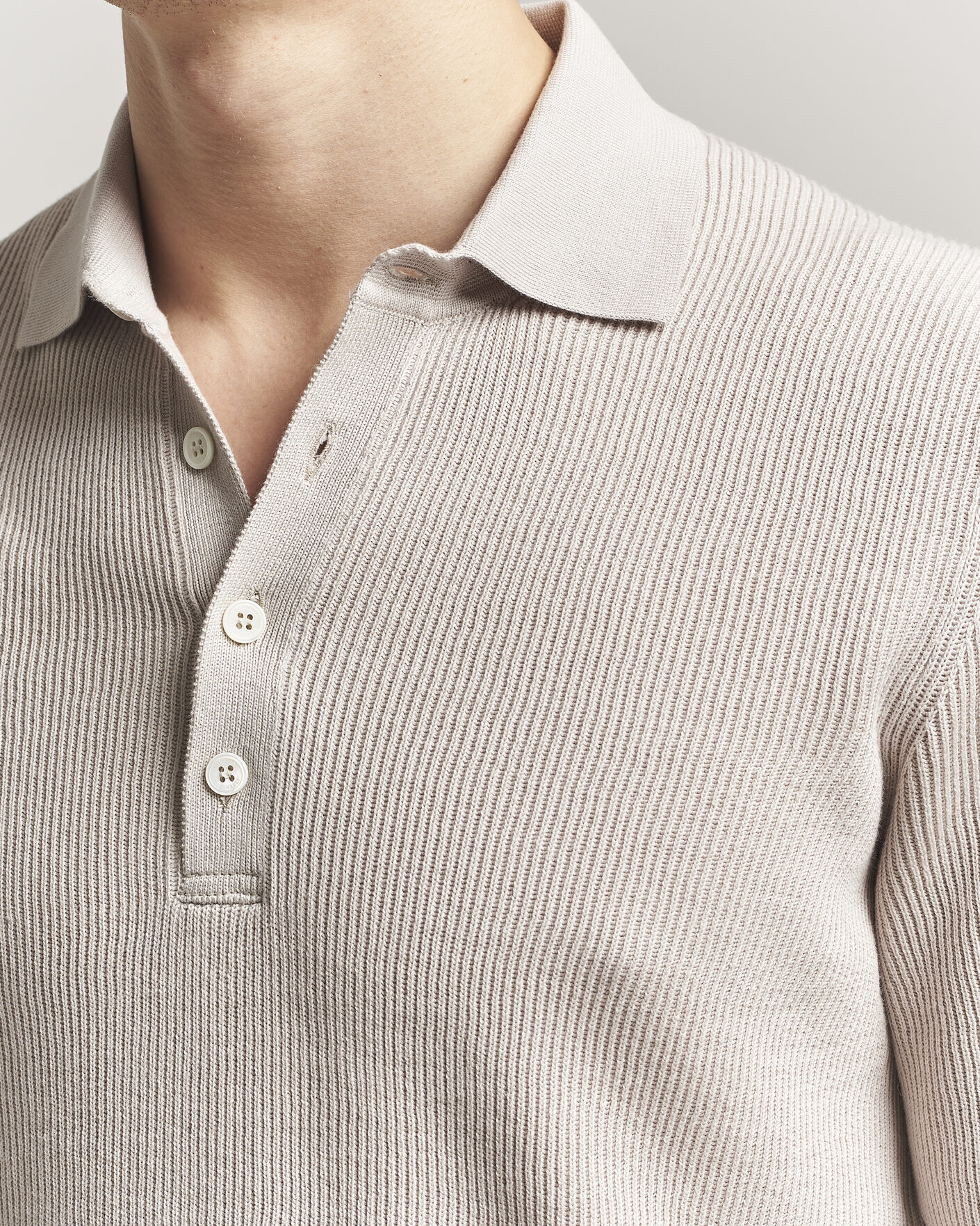 Men | Polo Shirts | Brunello Cucinelli | Cotton Rib Knitted Polo Light Beige