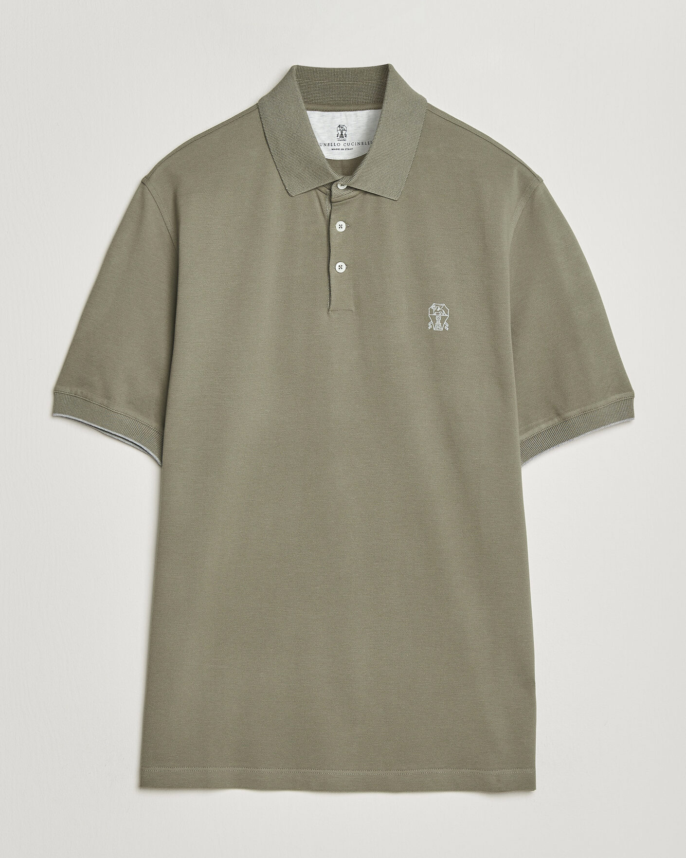 Brunello Cucinelli Short Sleeve Logo Polo Olive at CareOfCarl.com