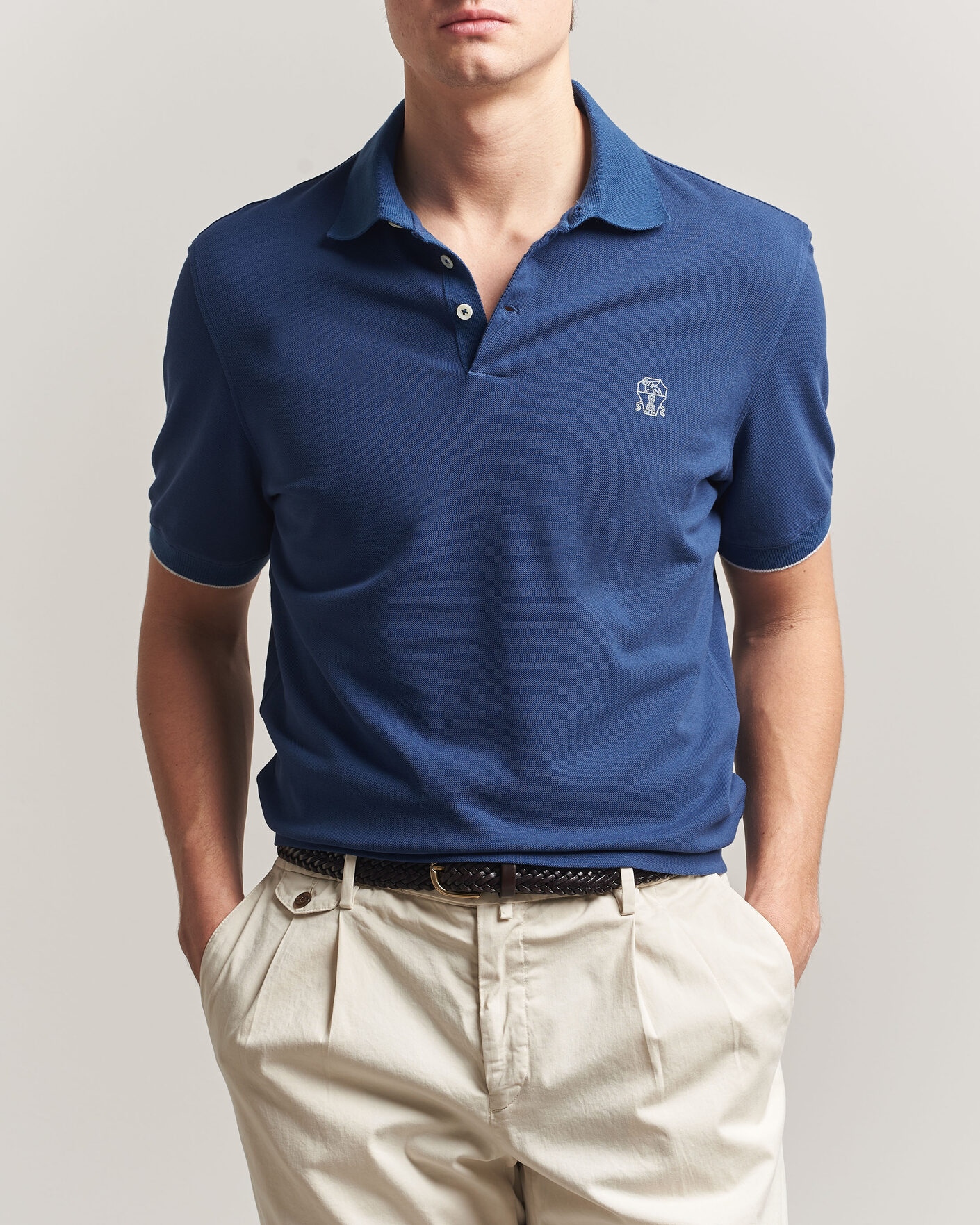 Brunello Cucinelli Short Sleeve Logo Polo Blue at CareOfCarl.com