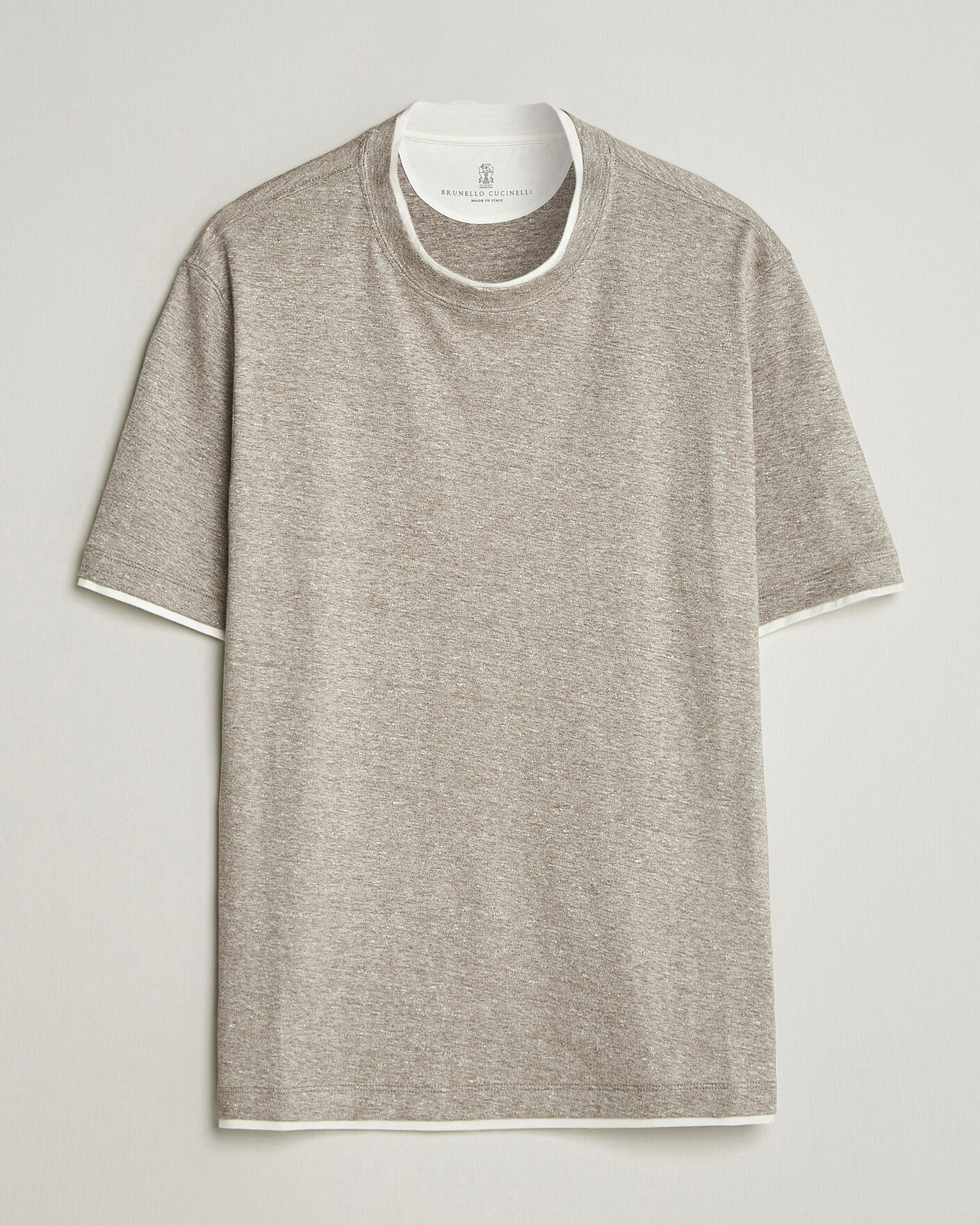 Men | T-Shirts | Brunello Cucinelli | Double Collar Linen T-Shirt Brown