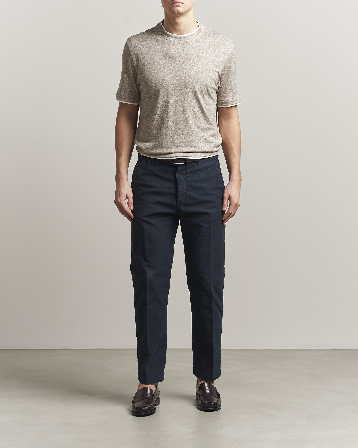 Men | T-Shirts | Brunello Cucinelli | Double Collar Linen T-Shirt Brown