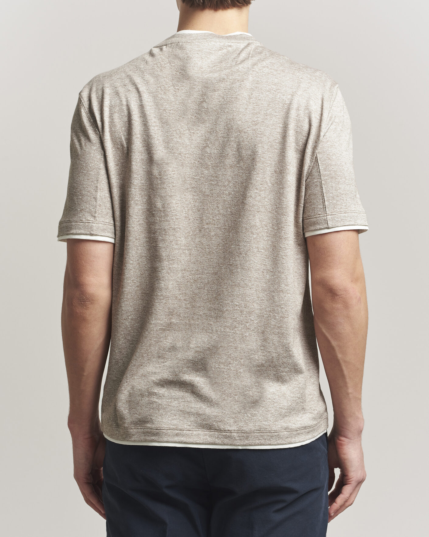 Men | T-Shirts | Brunello Cucinelli | Double Collar Linen T-Shirt Brown