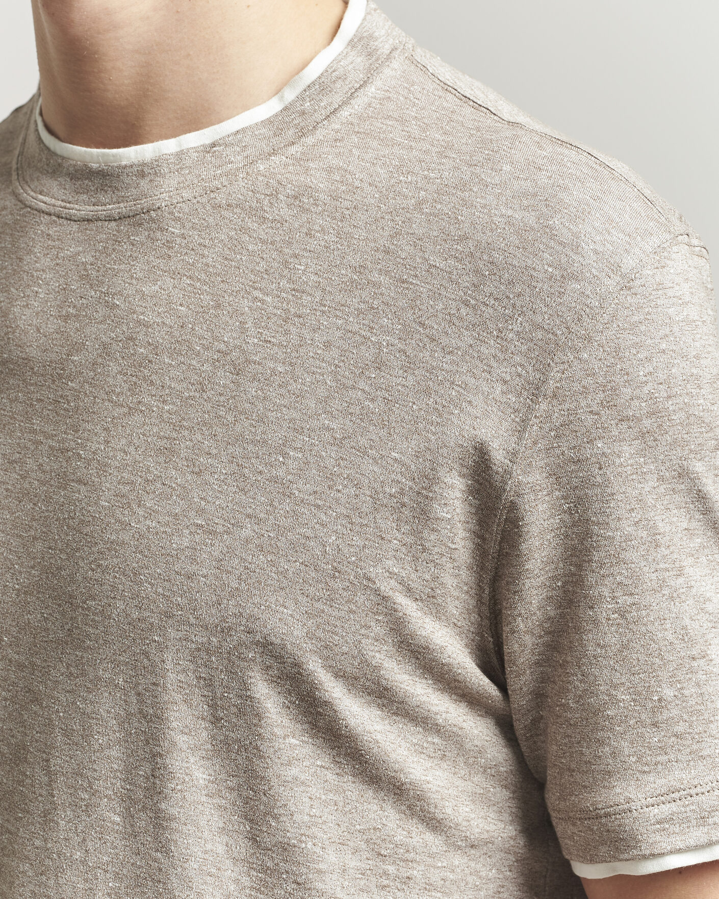 Men | T-Shirts | Brunello Cucinelli | Double Collar Linen T-Shirt Brown
