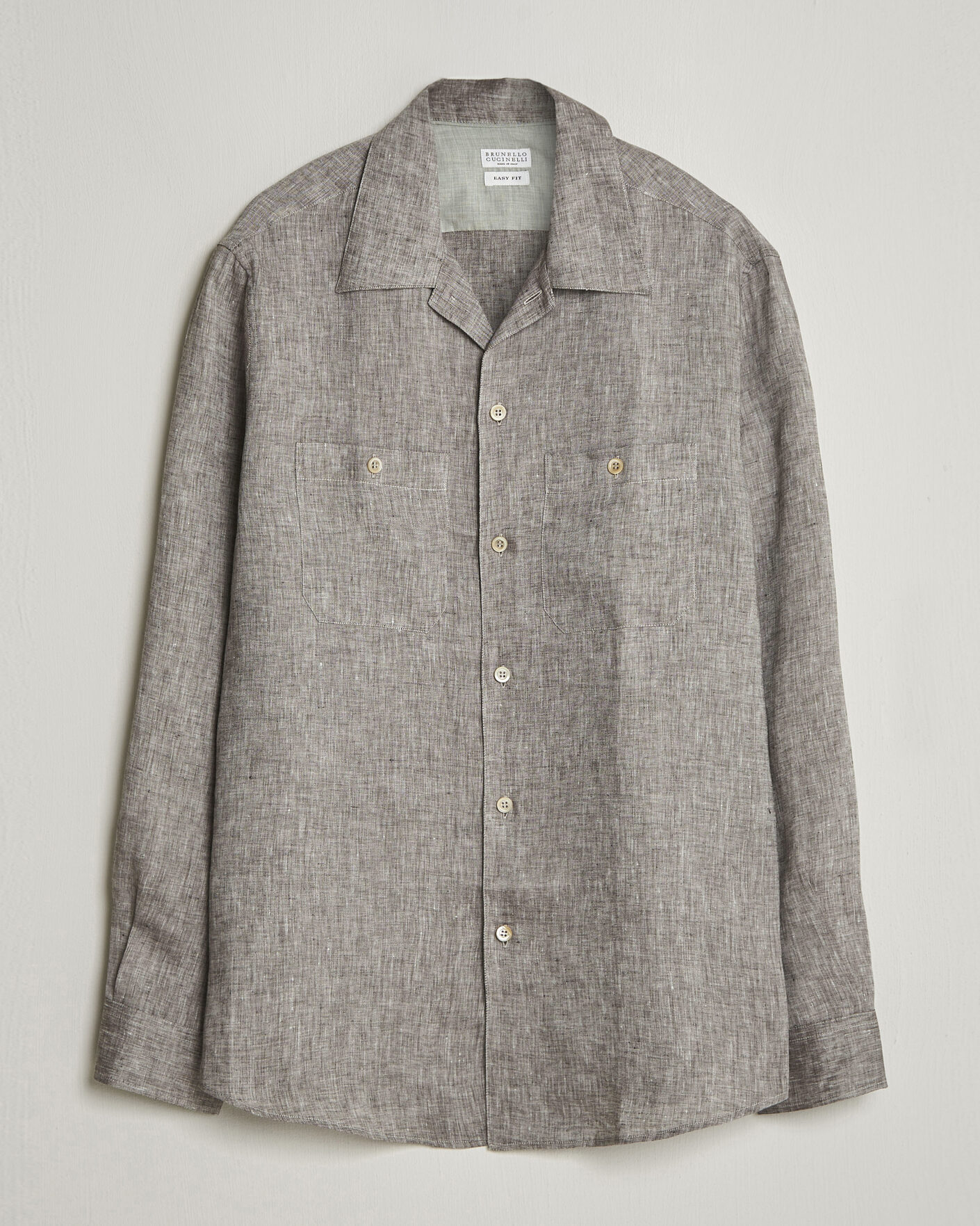Men | Shirts | Brunello Cucinelli | Linen Double Pocket Camp Shirt Brown
