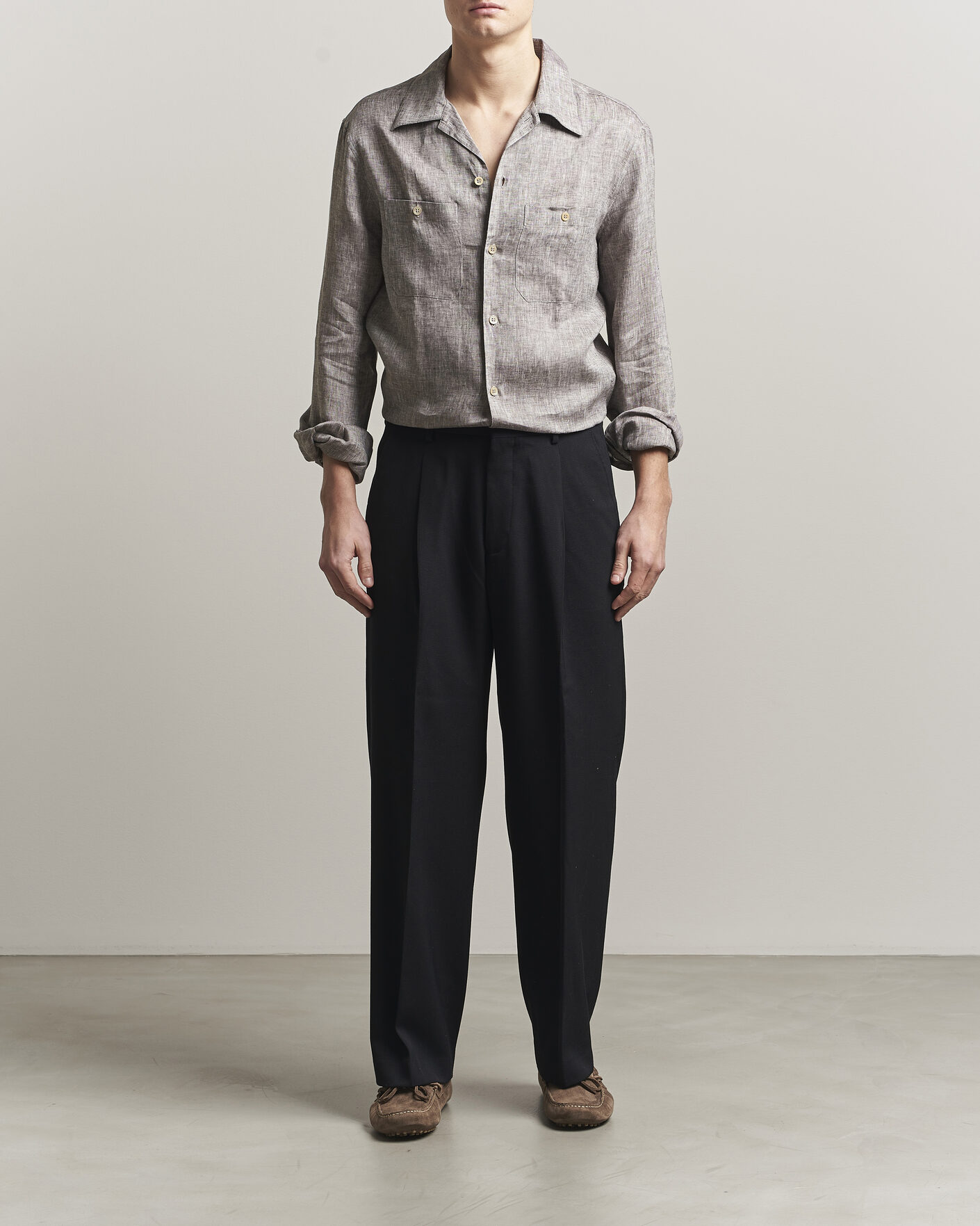 Men | Shirts | Brunello Cucinelli | Linen Double Pocket Camp Shirt Brown