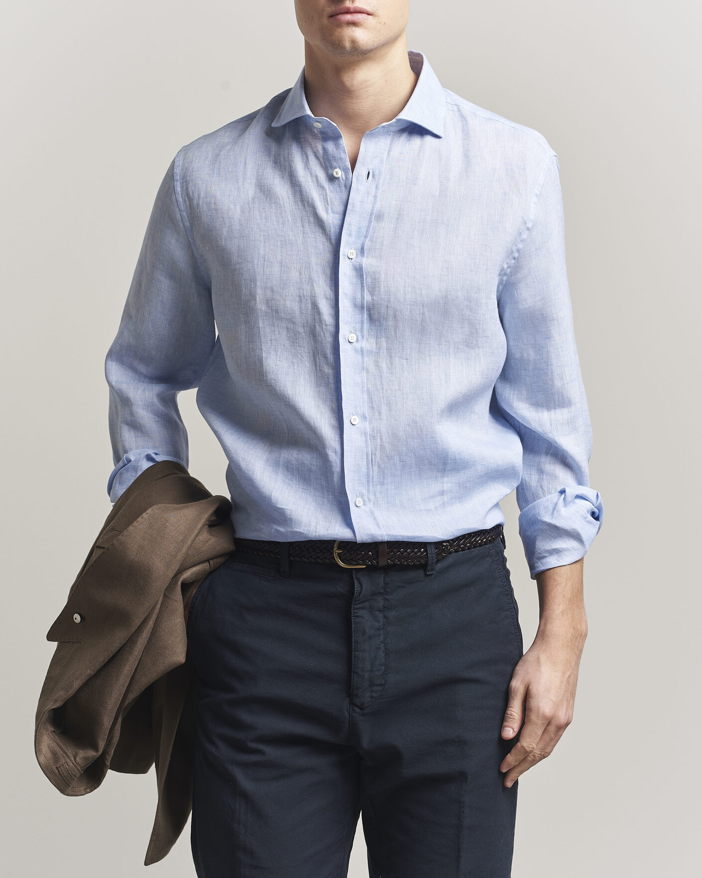 Men | Shirts | Brunello Cucinelli | Easy Fit Linen Shirt Light Blue