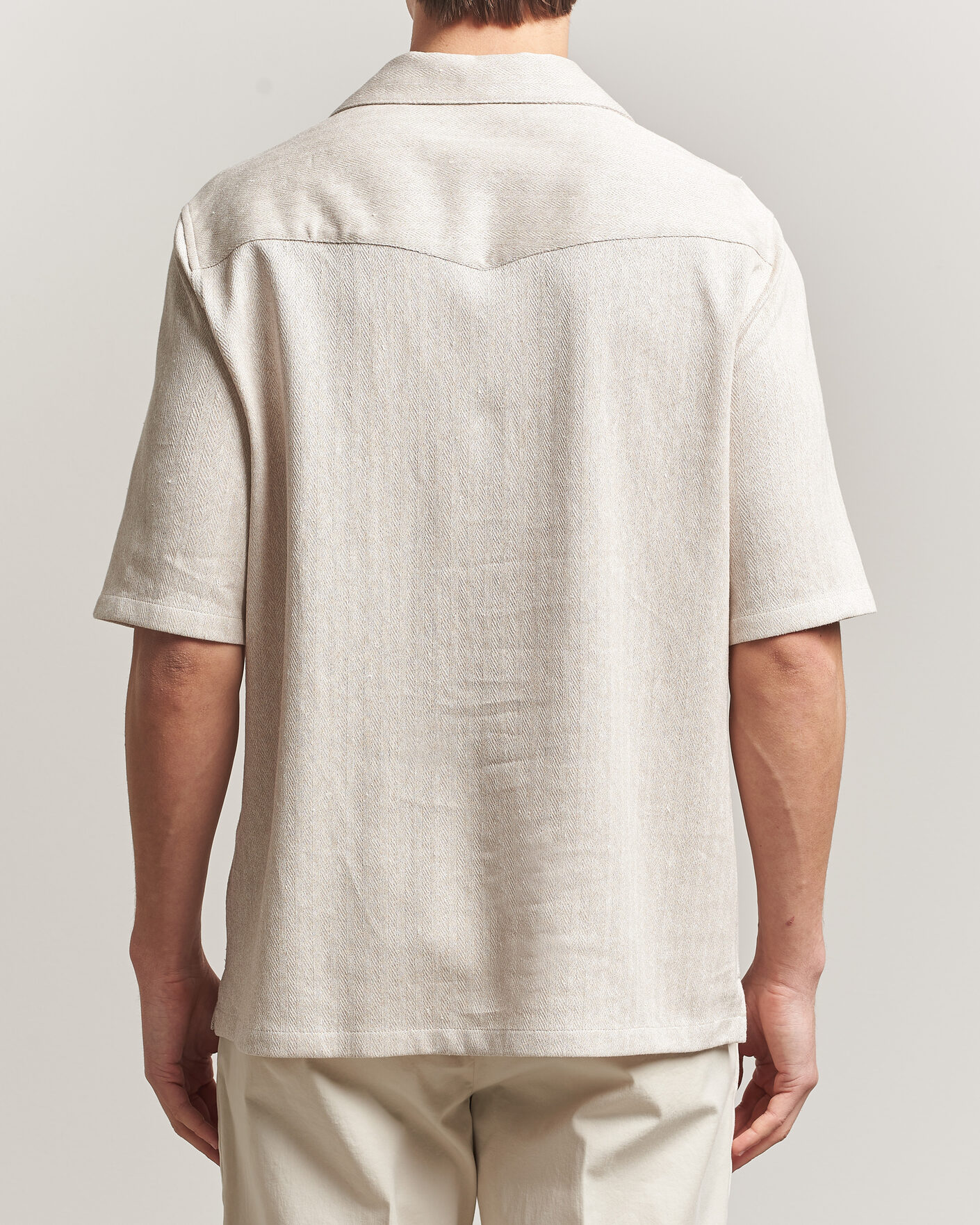 Men | Shirts | Brunello Cucinelli | Linen Herringbone Camp Shirt Light Beige