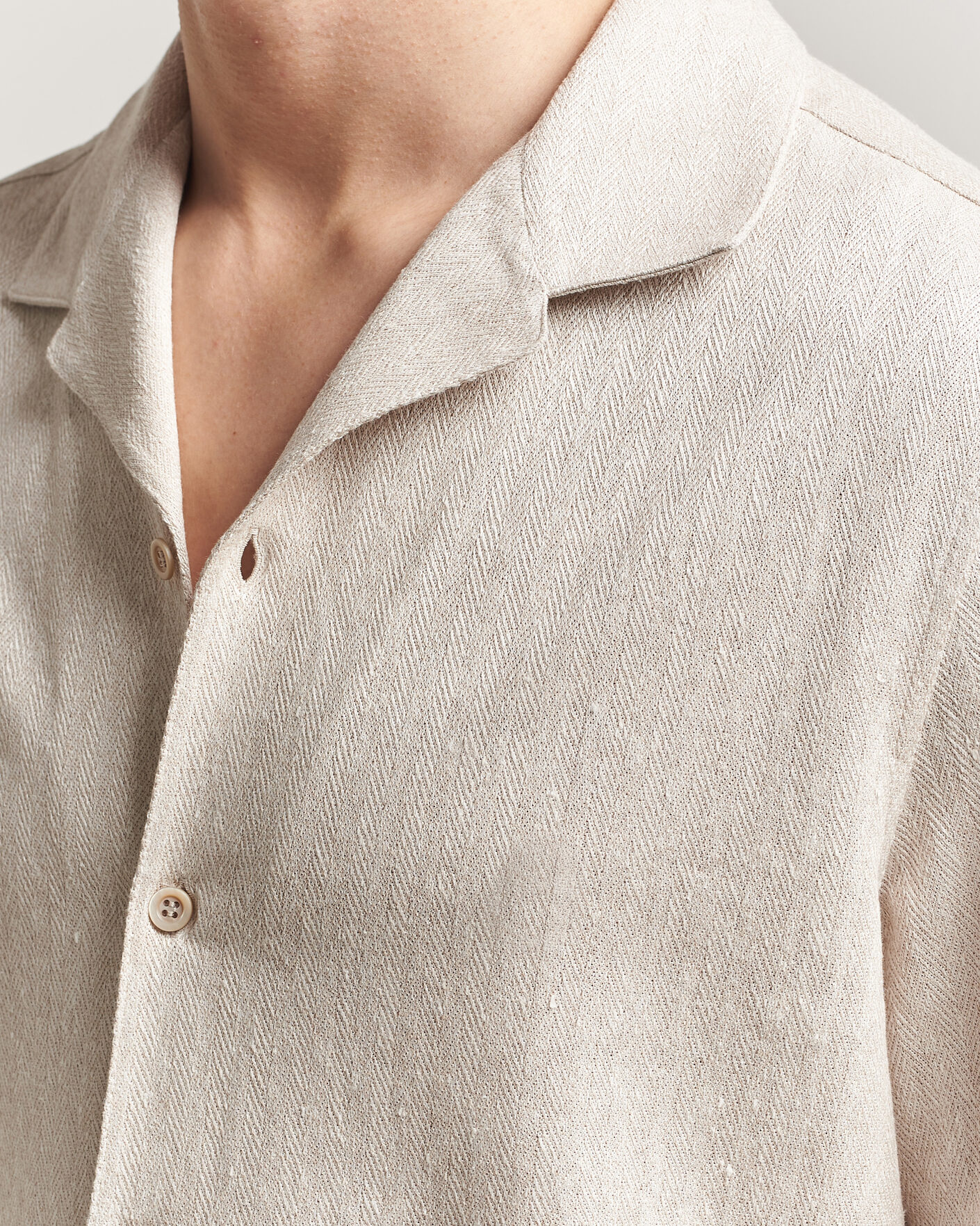 Men | Shirts | Brunello Cucinelli | Linen Herringbone Camp Shirt Light Beige