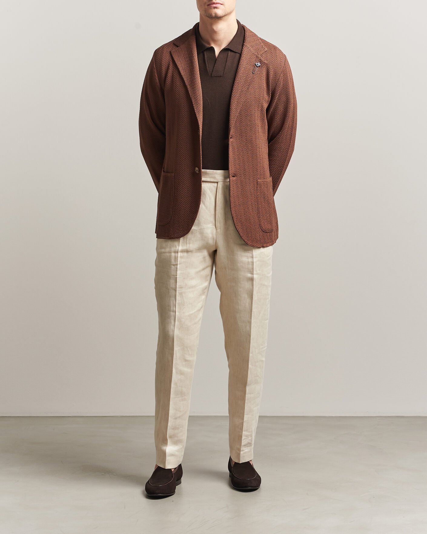 Men | Blazers | Lardini | Structured Cotton/Viscose Knit Jacket Brown