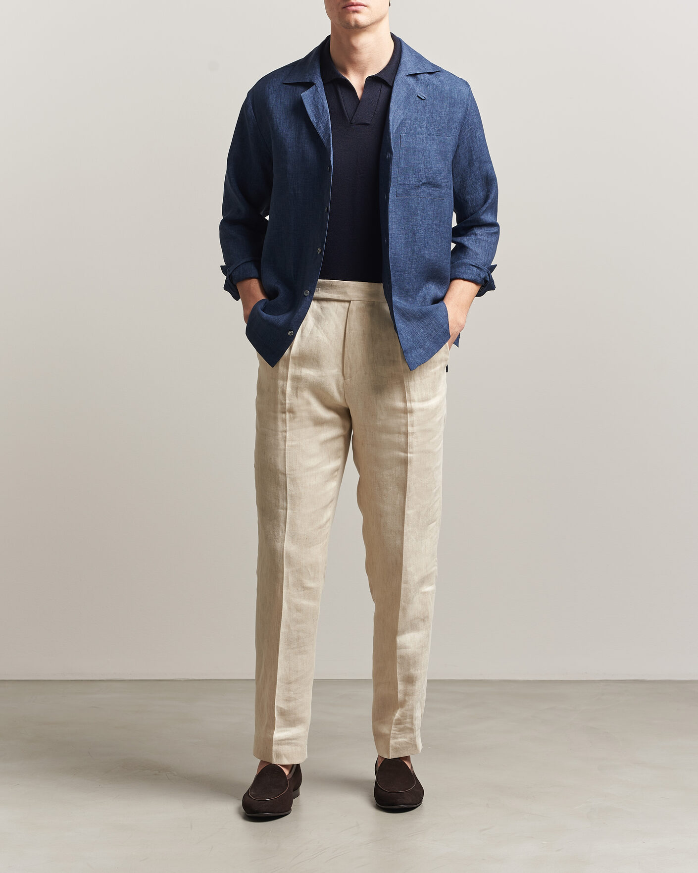 Men | Shirts | Lardini | Paul Linen Resort Shirt Dark Blue