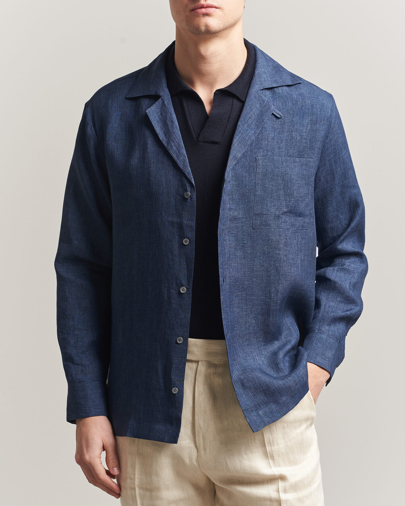 Men | Shirts | Lardini | Paul Linen Resort Shirt Dark Blue