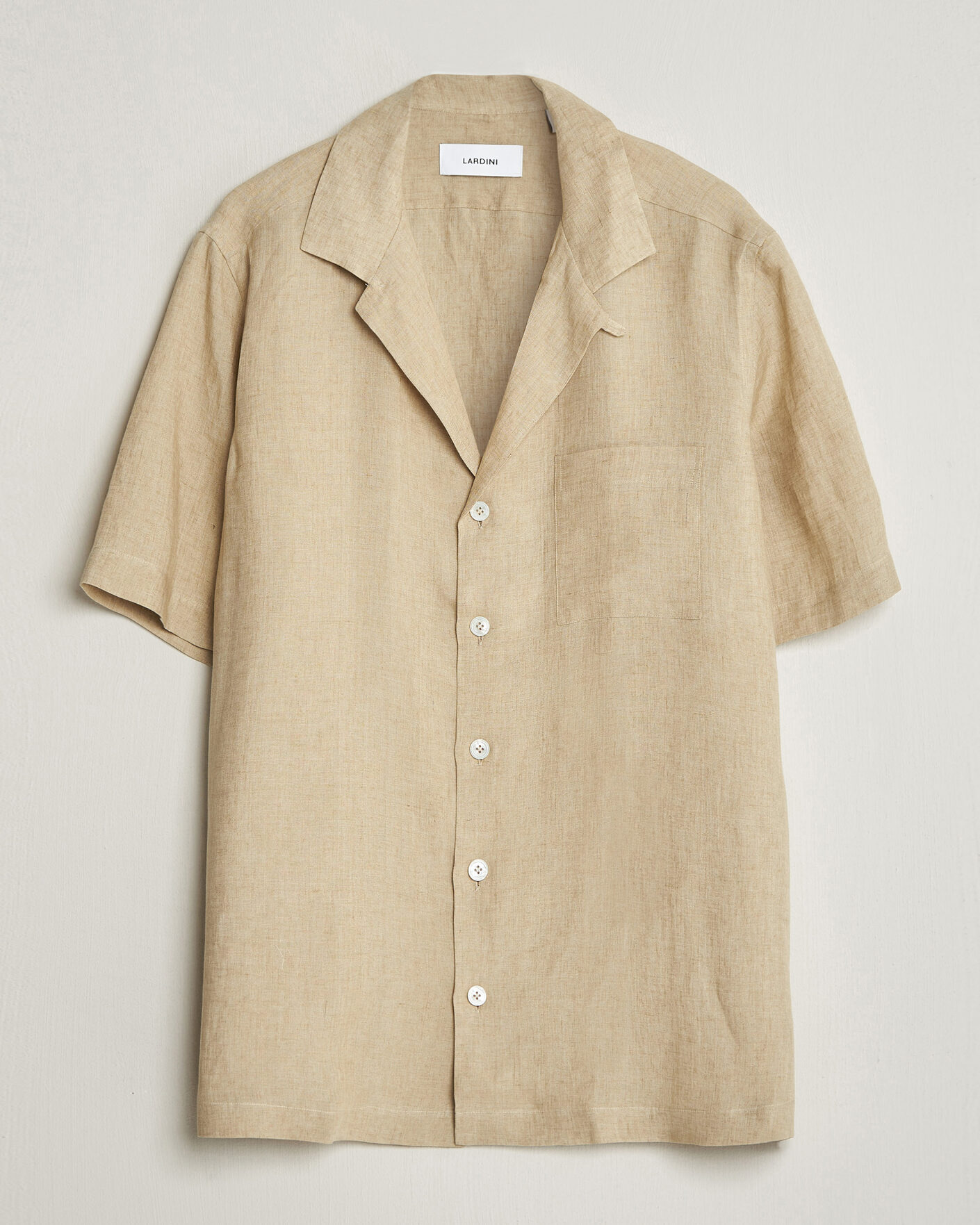 Men | Shirts | Lardini | Klop Short Sleeve Linen Resort Shirt Beige