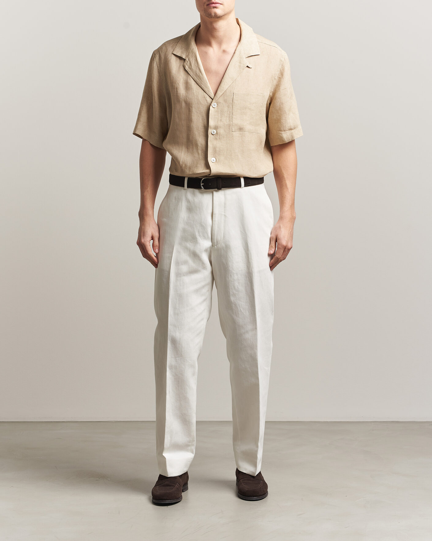 Men | Shirts | Lardini | Klop Short Sleeve Linen Resort Shirt Beige
