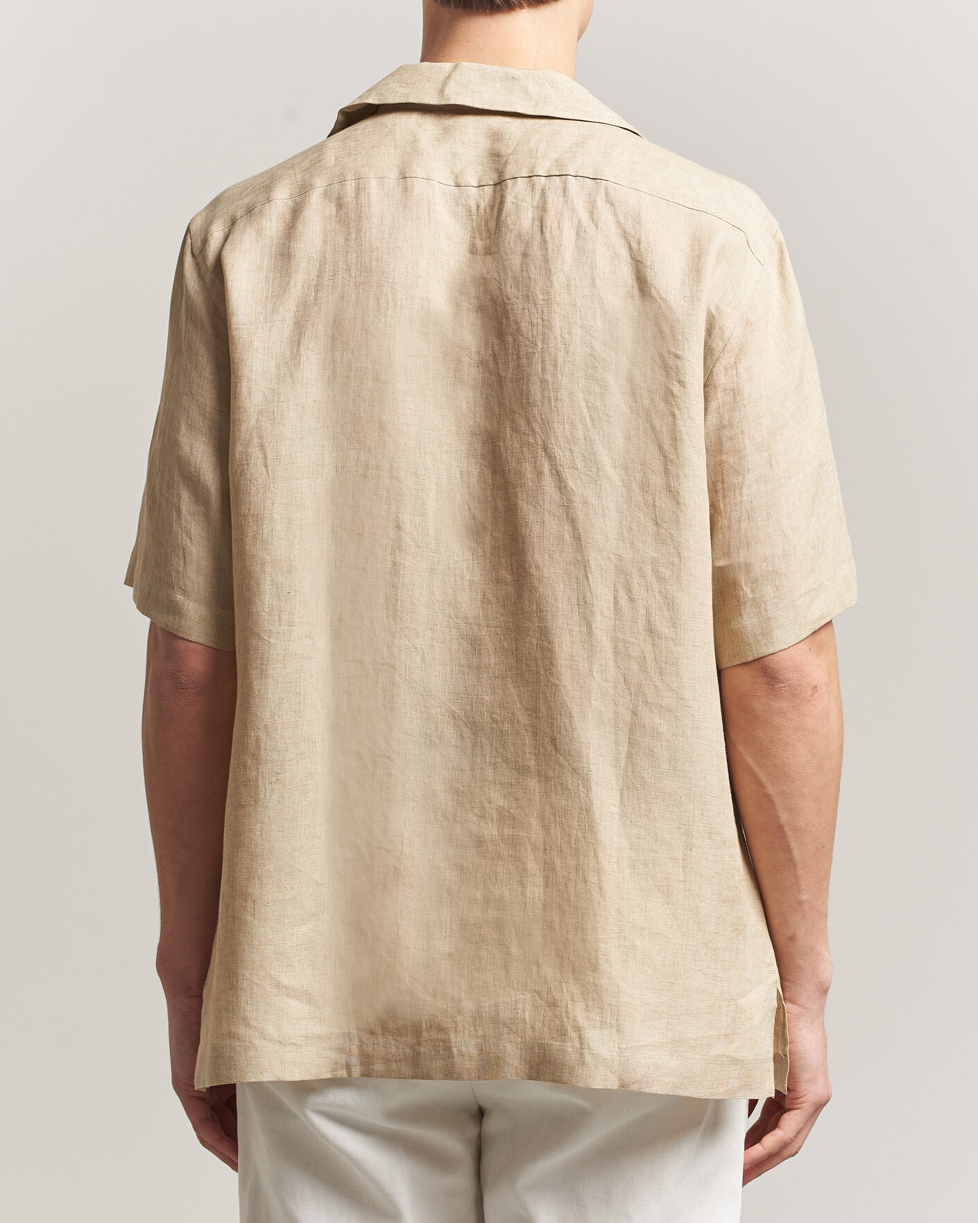 Men | Shirts | Lardini | Klop Short Sleeve Linen Resort Shirt Beige