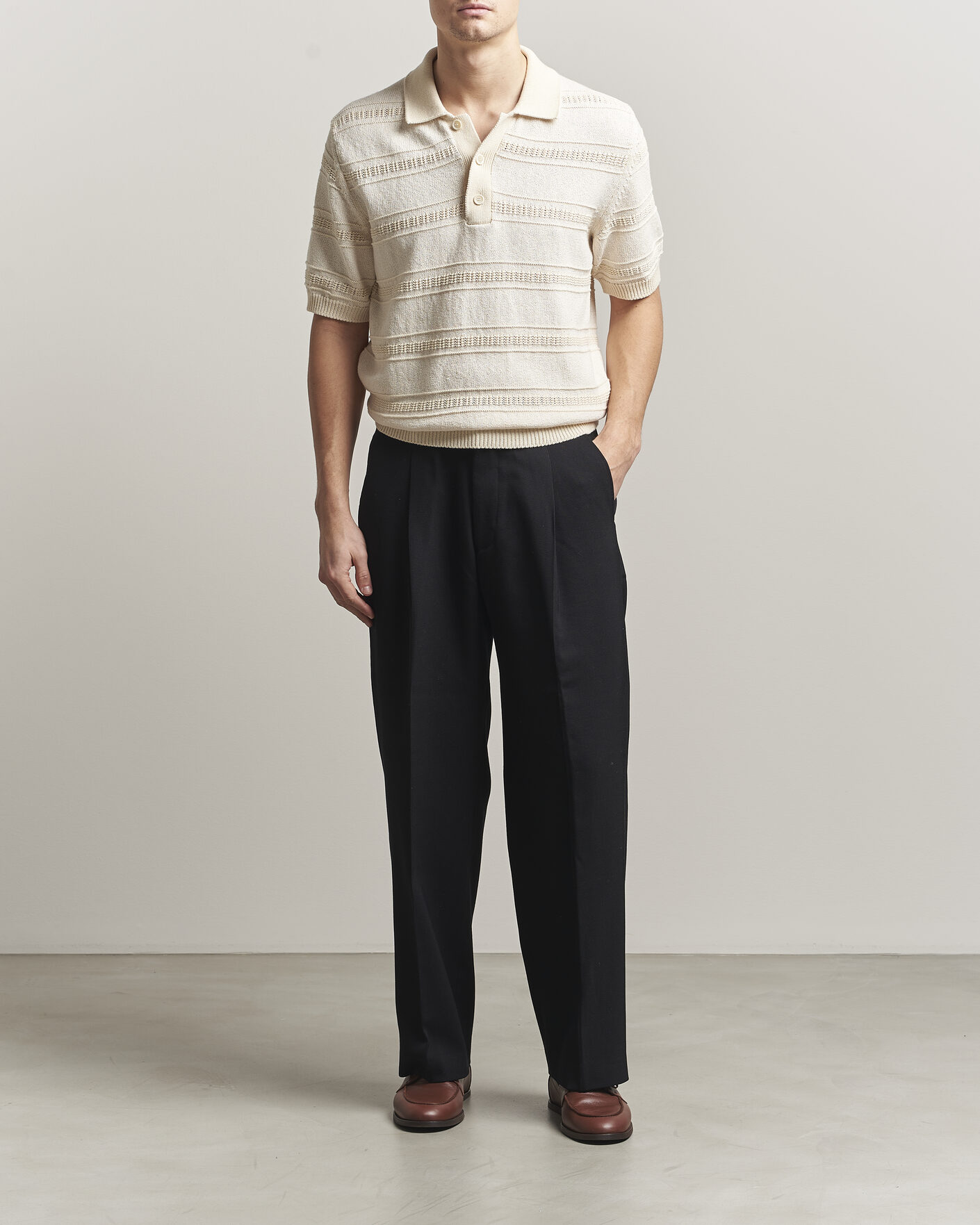 Men | Polo Shirts | Lardini | Strcture Knitted Organic/Recycled Cotton Polo White