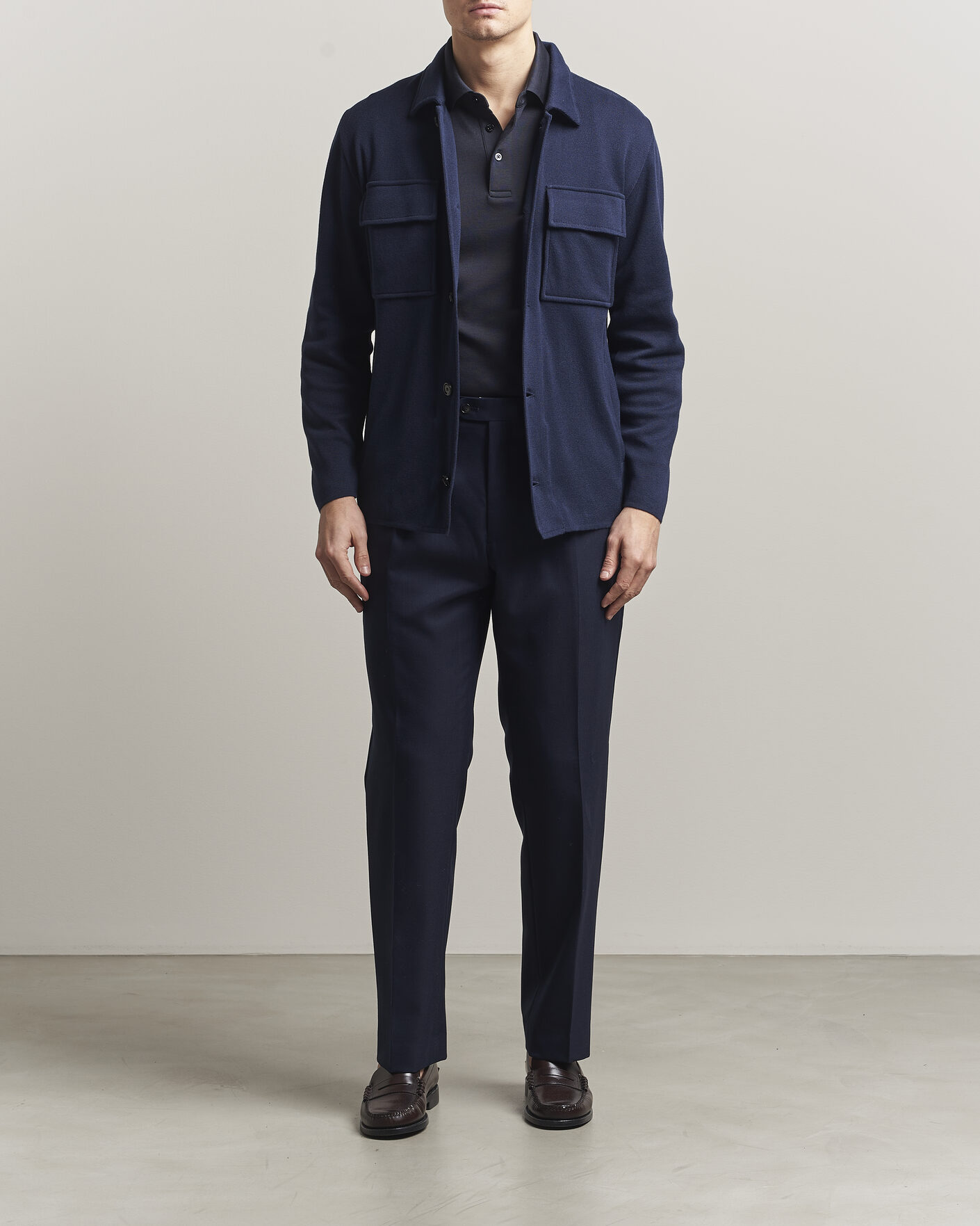Men | Blazers | Lardini | Knitted Cotton Pocket Shirt Jacket Navy