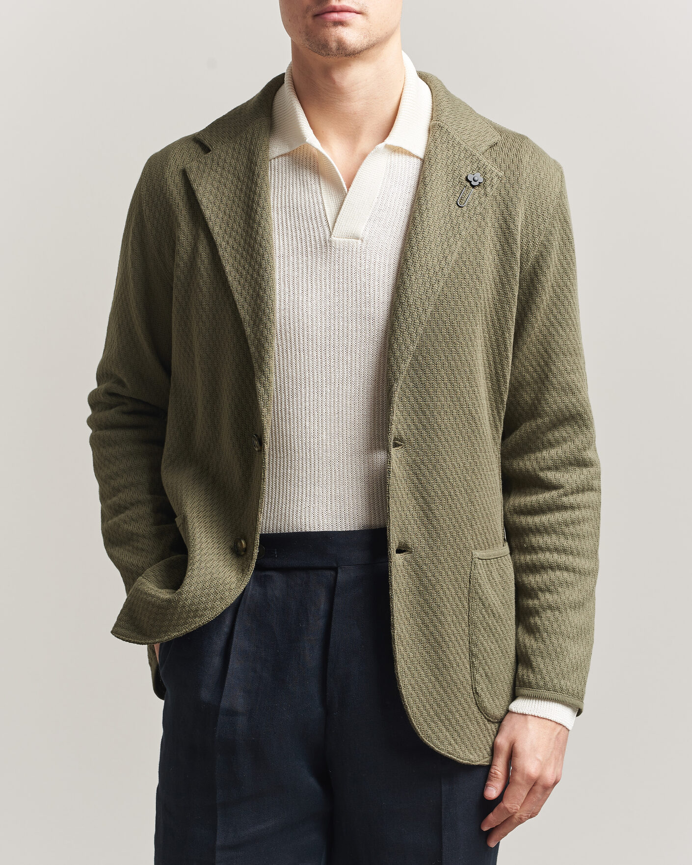 Men | Blazers | Lardini | Knitted Structure Cotton Blazer Green