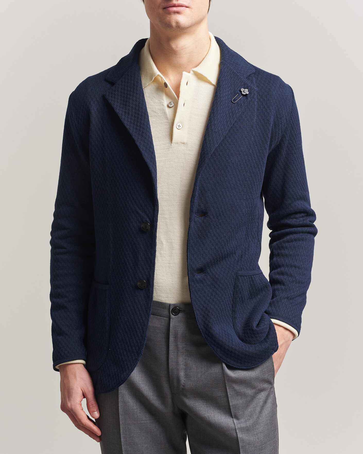 Men | Blazers | Lardini | Knitted Structure Cotton Blazer Navy
