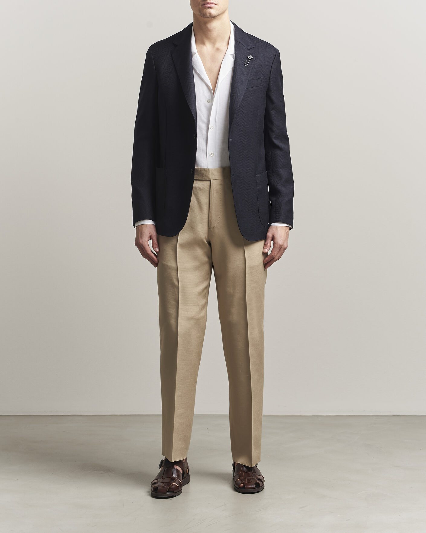 Men | Blazers | Lardini | Herringbone Light Wool Blazer Navy