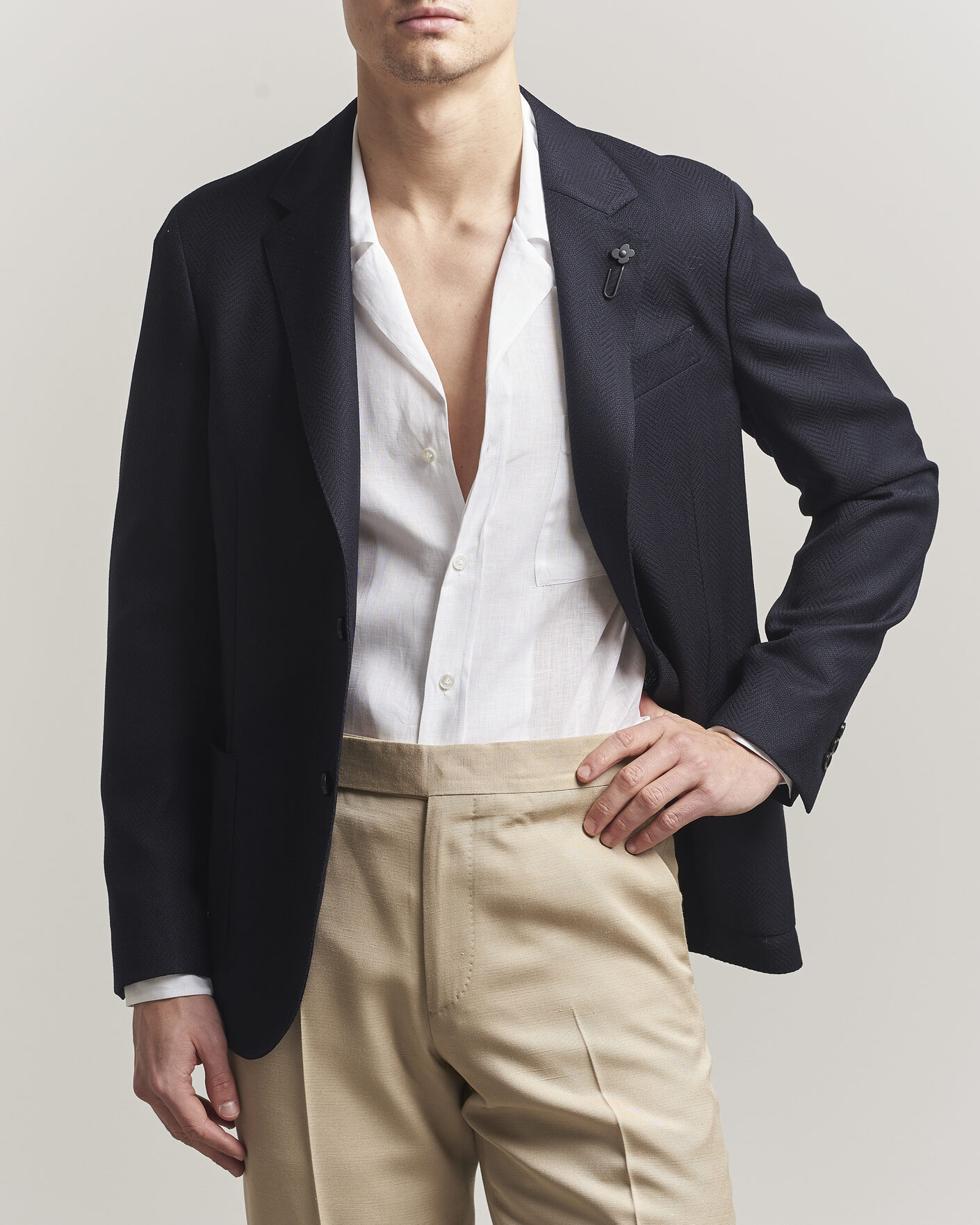 Men | Blazers | Lardini | Herringbone Light Wool Blazer Navy