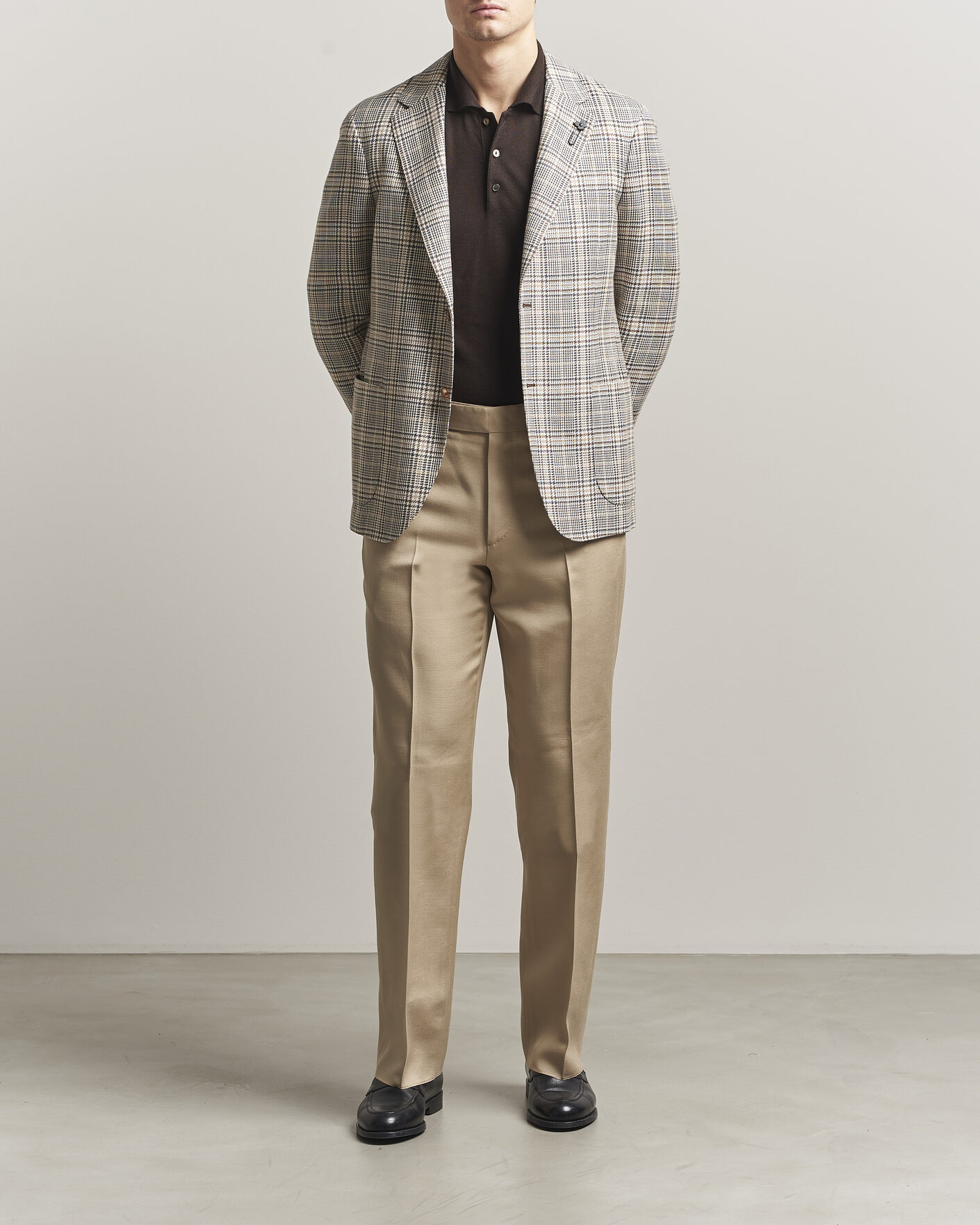 Men | Blazers | Lardini | Multi Check Cotton/Linen Blazer Beige