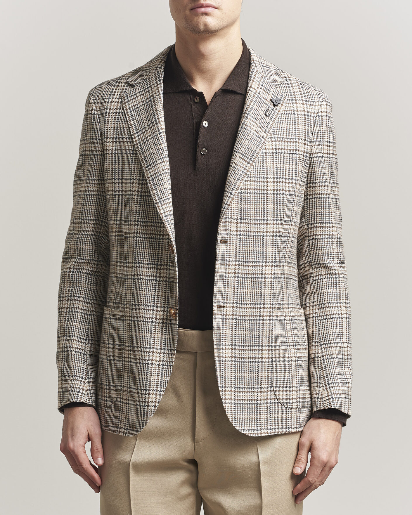 Men | Blazers | Lardini | Multi Check Cotton/Linen Blazer Beige