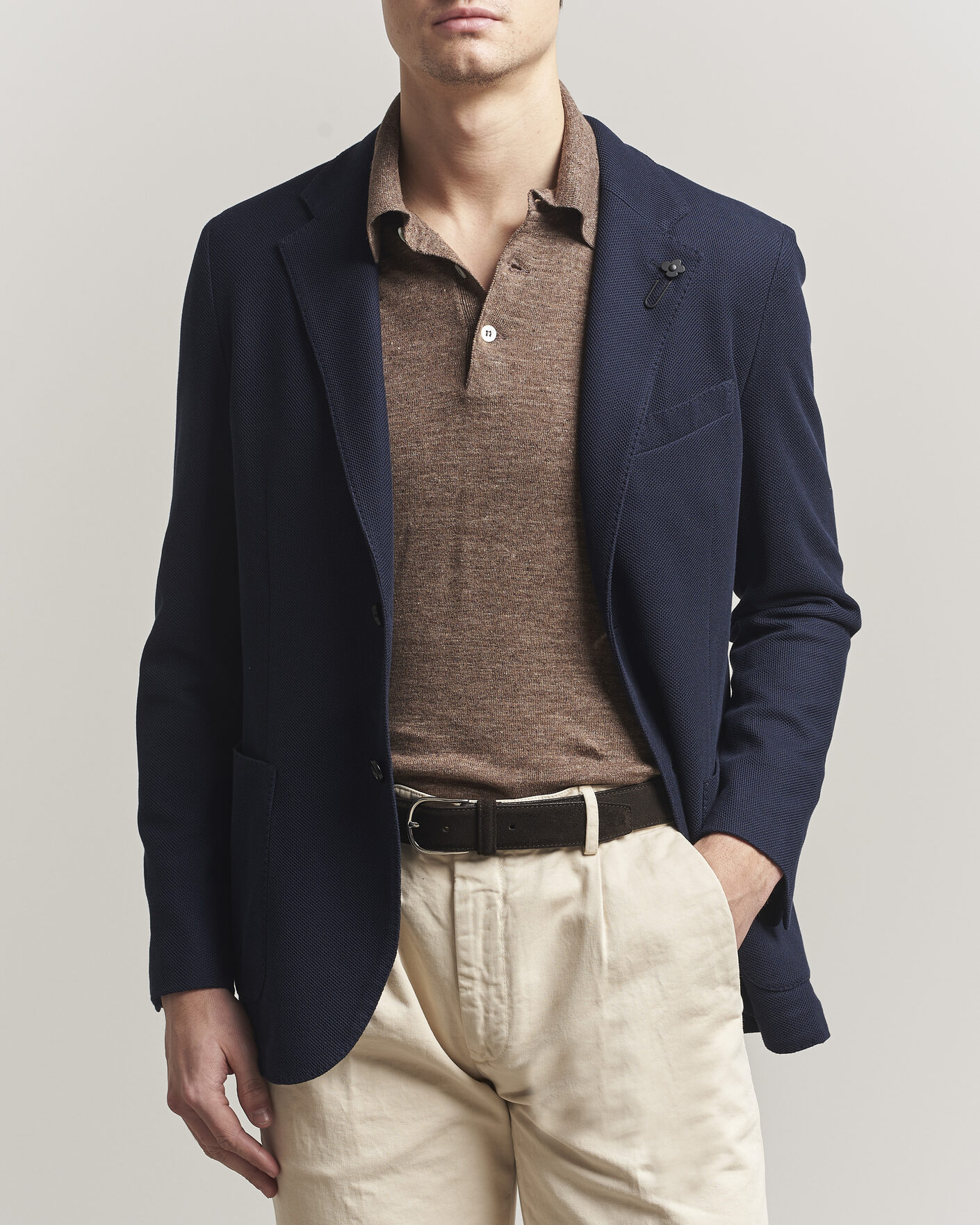 LARDINI loro piana ダークグレー スーツ 46 Lardini Loro Piana Jersey Piquet Cotton Blazer Navy at CareOfCarl.com