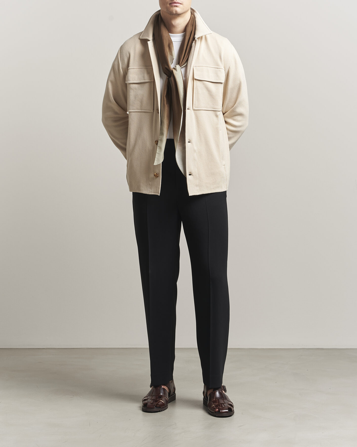 Lardini Knitted Cotton Pocket Shirt Jacket Beige at CareOfCarl.com