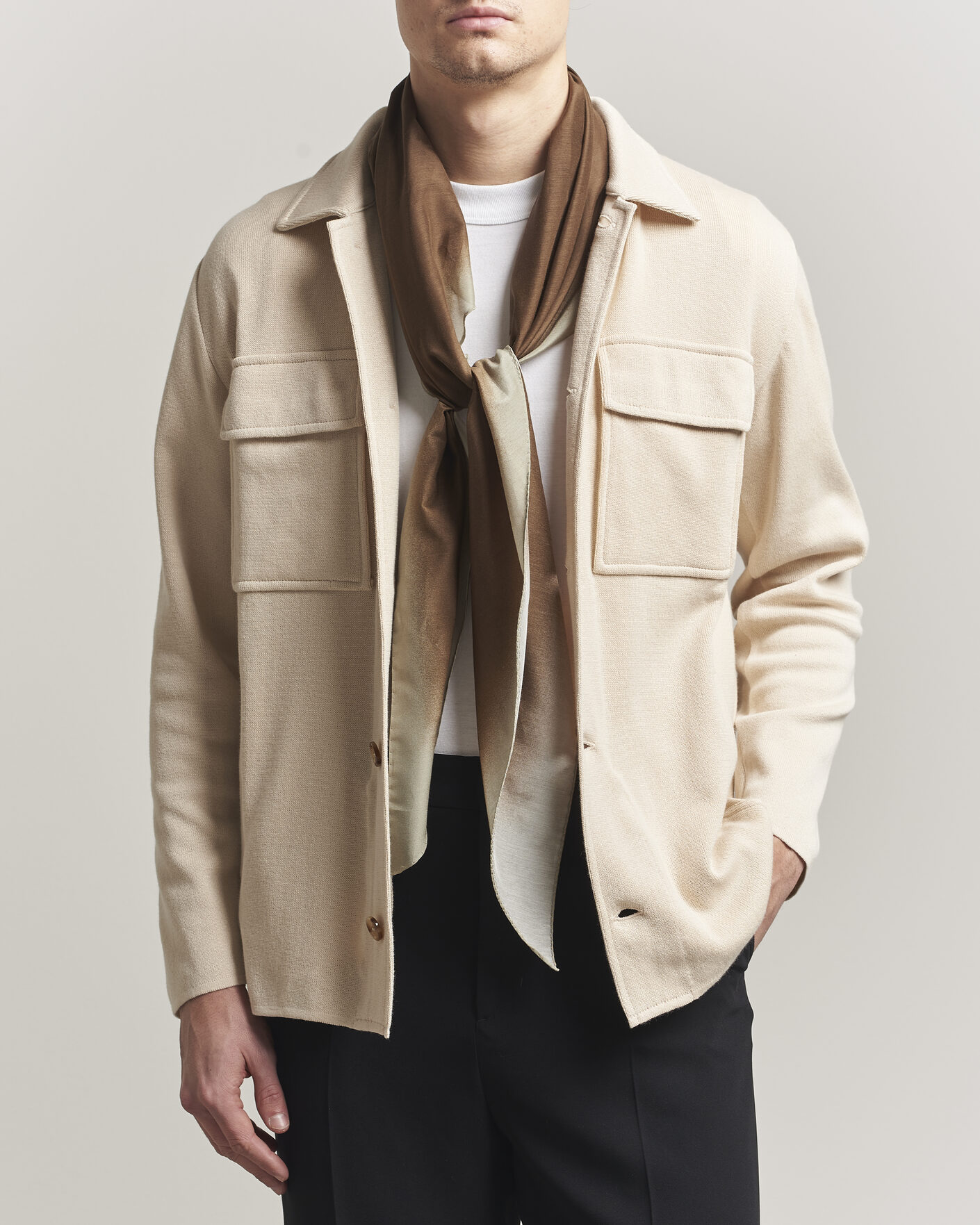 Lardini Knitted Cotton Pocket Shirt Jacket Beige at CareOfCarl.com