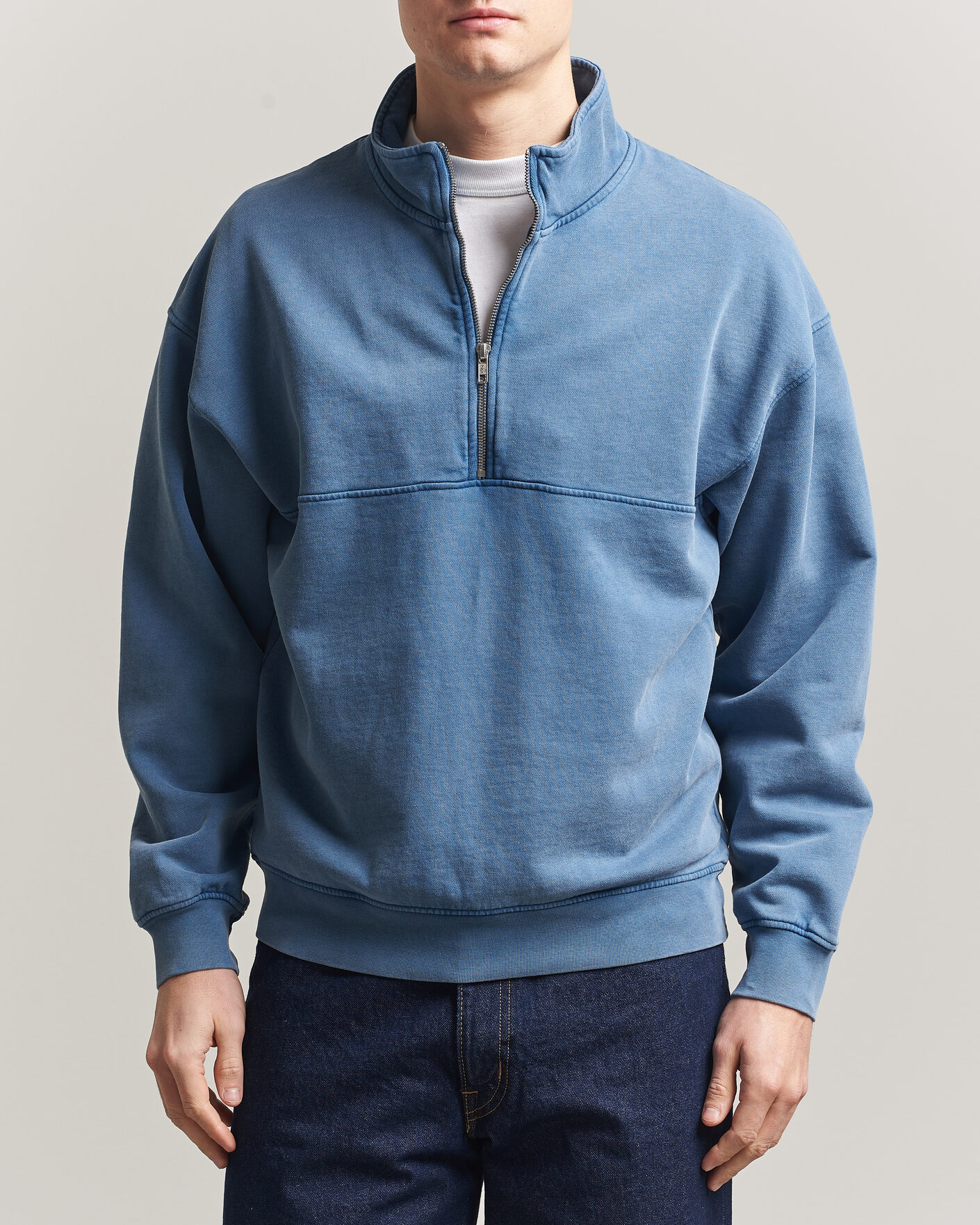 Men | Sweaters & Knitwear | Colorful Standard | Classic Organic Half-Zip Faded Indigo